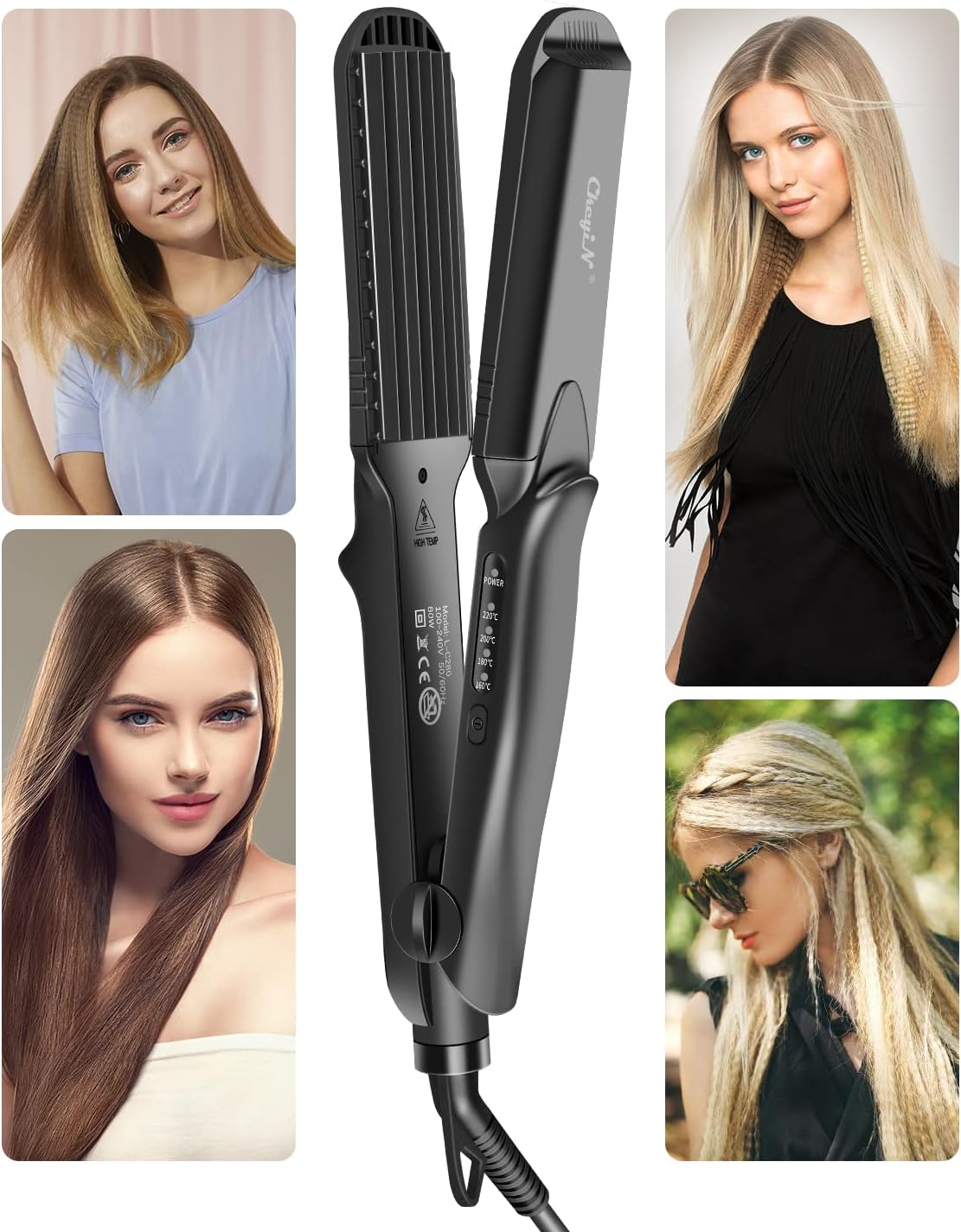 Detalle 2 de CkeyiN Kreppeisen 4-in-1 Haarglätter & Multistyler mit Keramikplatten