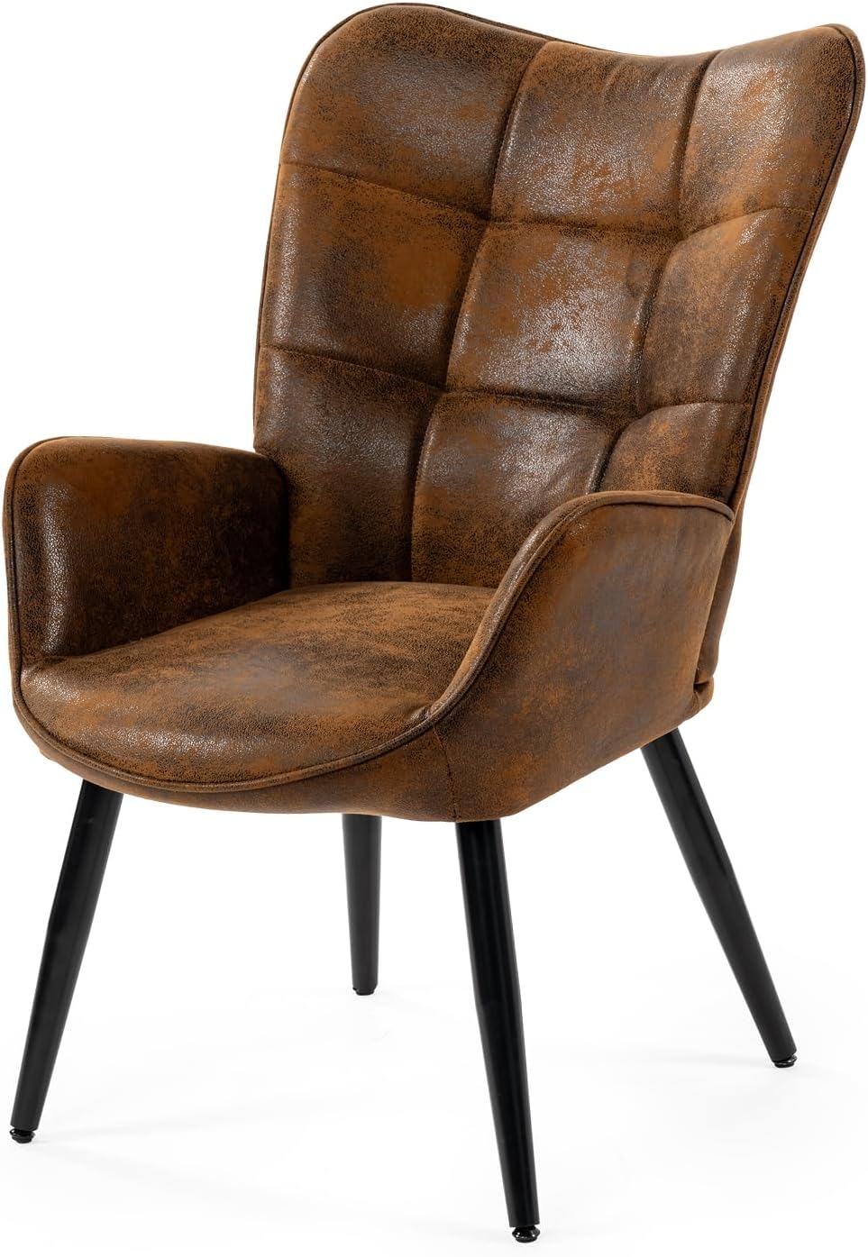 MEUBLE COSY Poltrona imbottita con braccioli e schienale alto in pelle scamosciata marrone