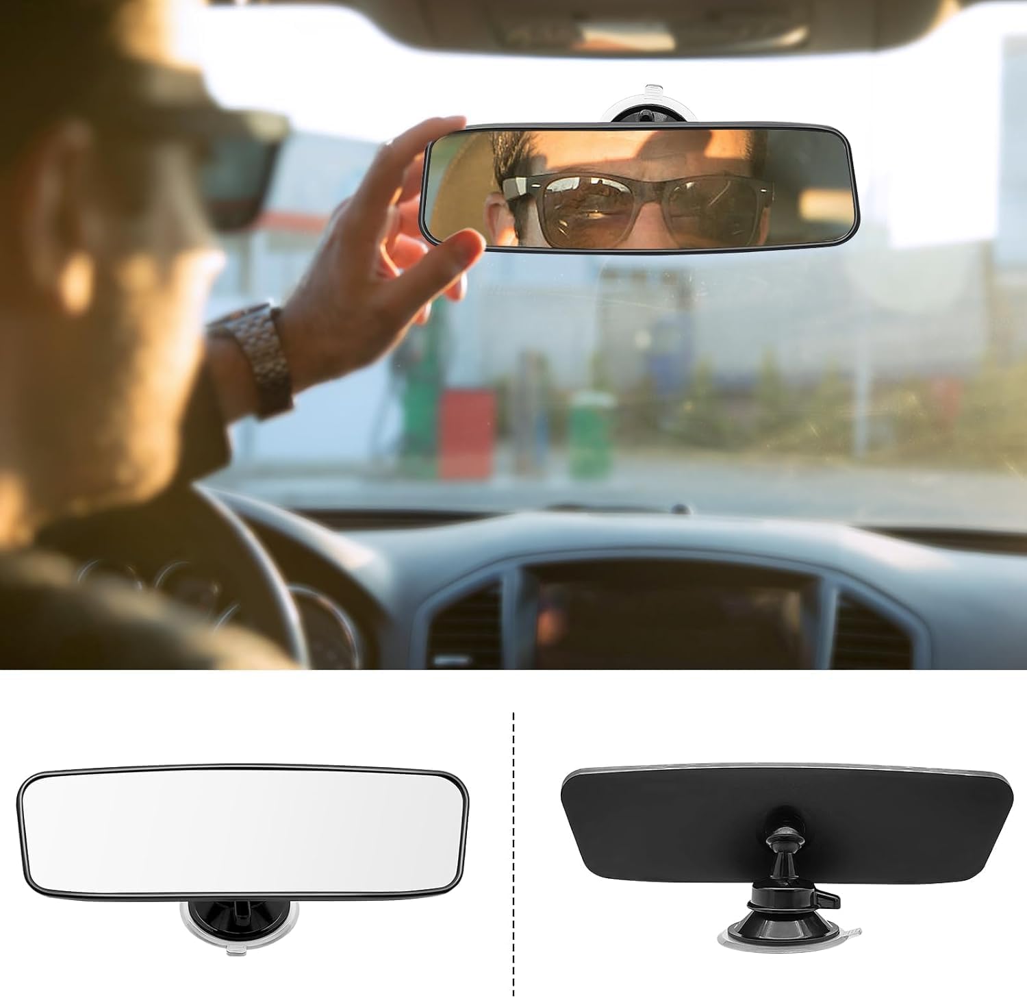Detalle de Obidodi rear view mirror for driving test (200 x 60mm) — adjustable suction-cup instructor/learner examiner mirror