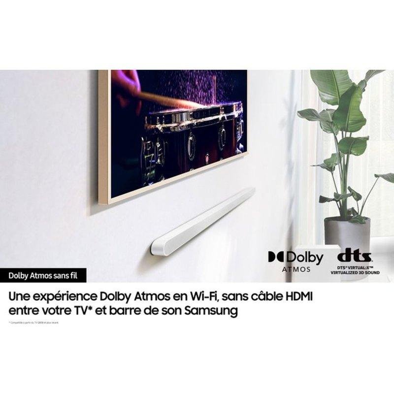 Detalle de Samsung HW-S711D, barra de sonido 3.1 Dolby Atmos inalámbrico blanca con subwoofer