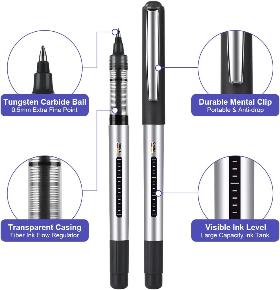 Detalle de OFFCUP Liquid Ink Rollerball Pen (10-pack), 0.5mm Quick-Drying Gel Pens in Black