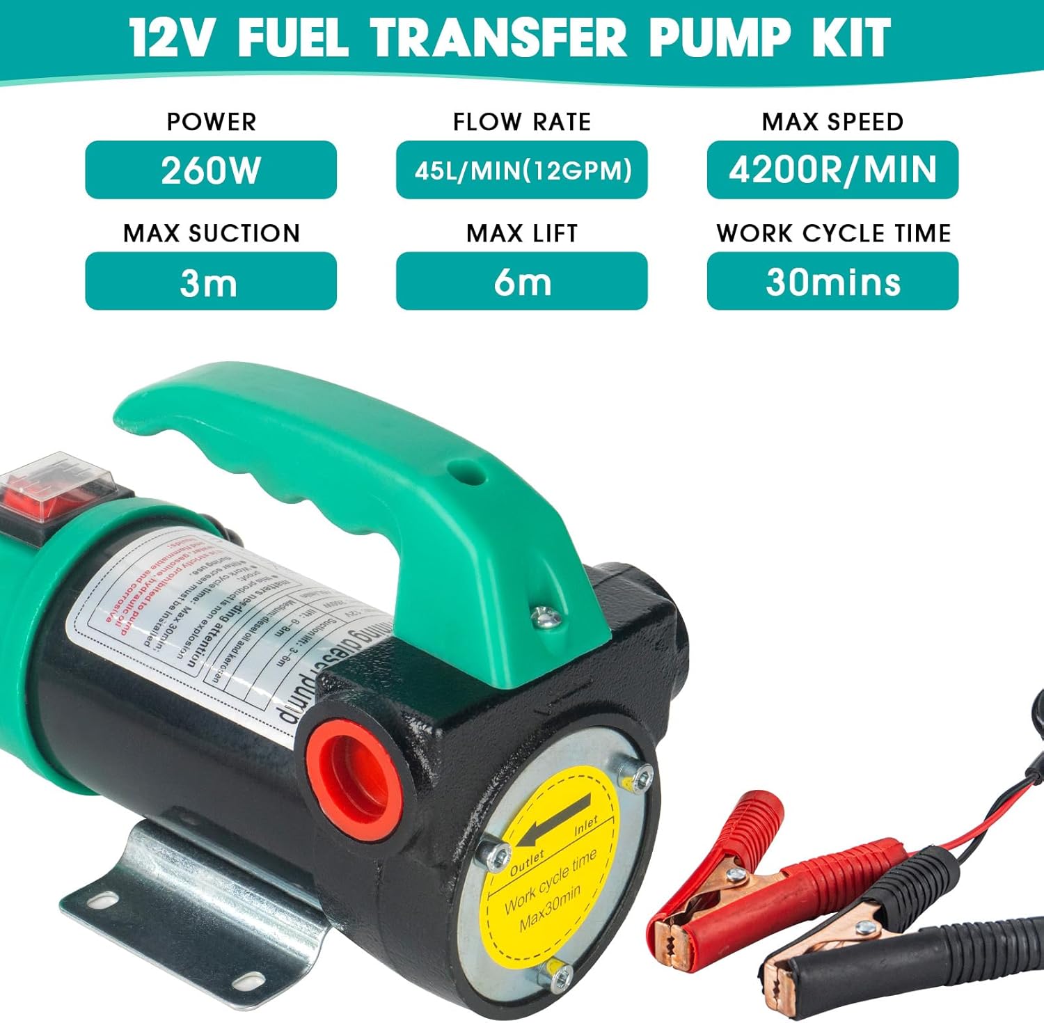 Detalle 2 de OULUTO 12V 260W Bomba de transferencia 45L/min