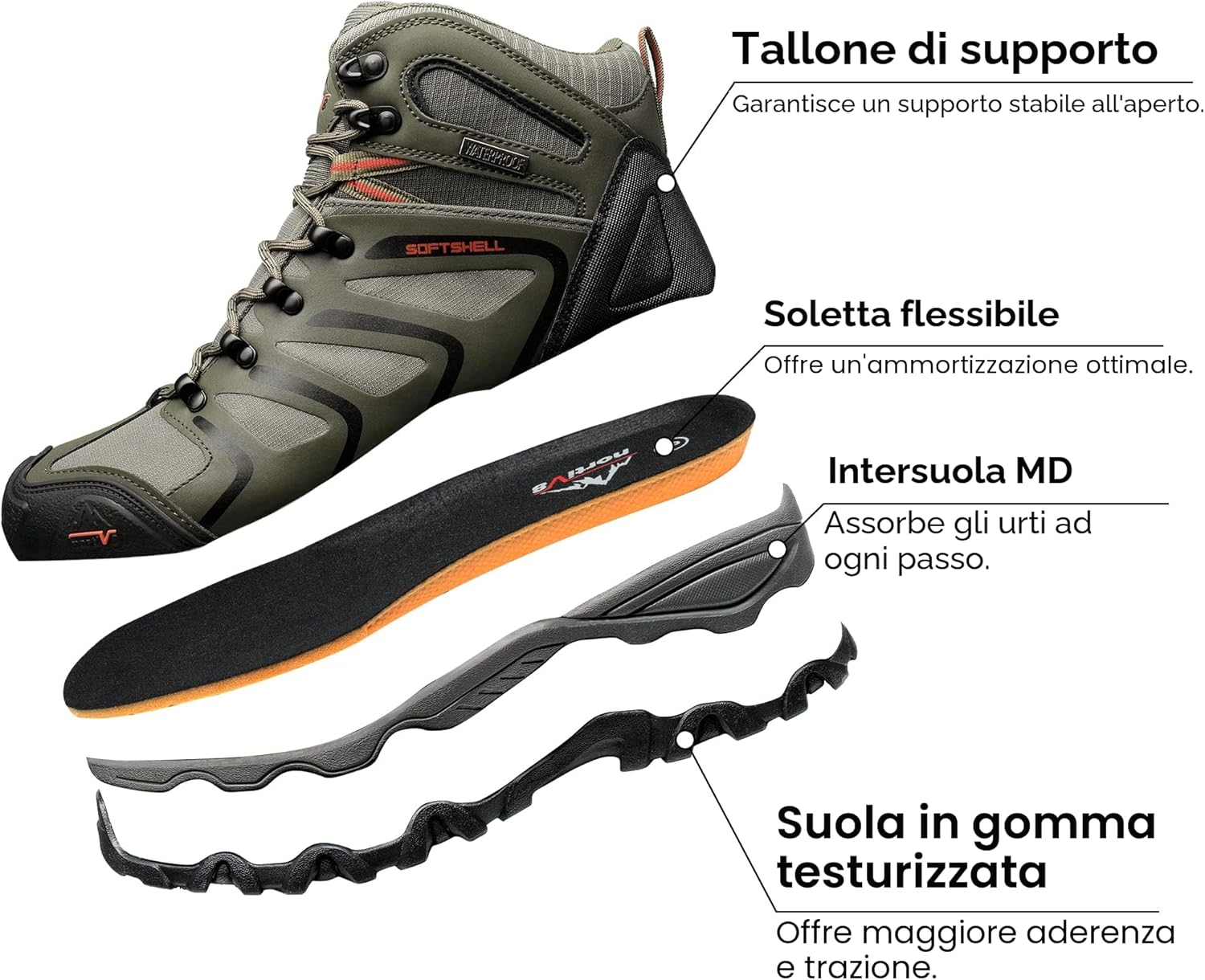 Detalle de NORTIV 8 Stivali da Trekking da Uomo: comfort impermeabile per avventure all'aperto