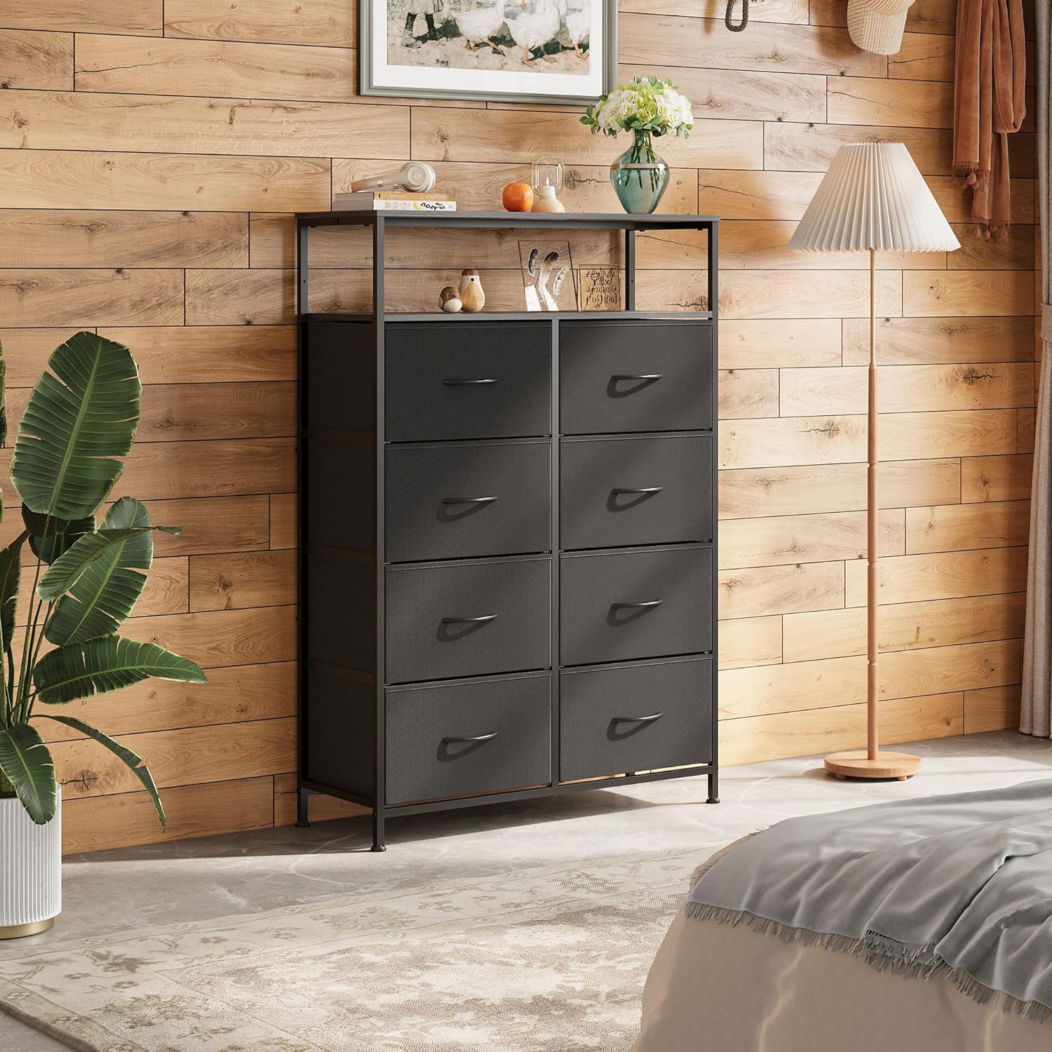 Detalle de WLIVE ASNG085DK 8-Drawer Fabric Dresser with Open Shelves