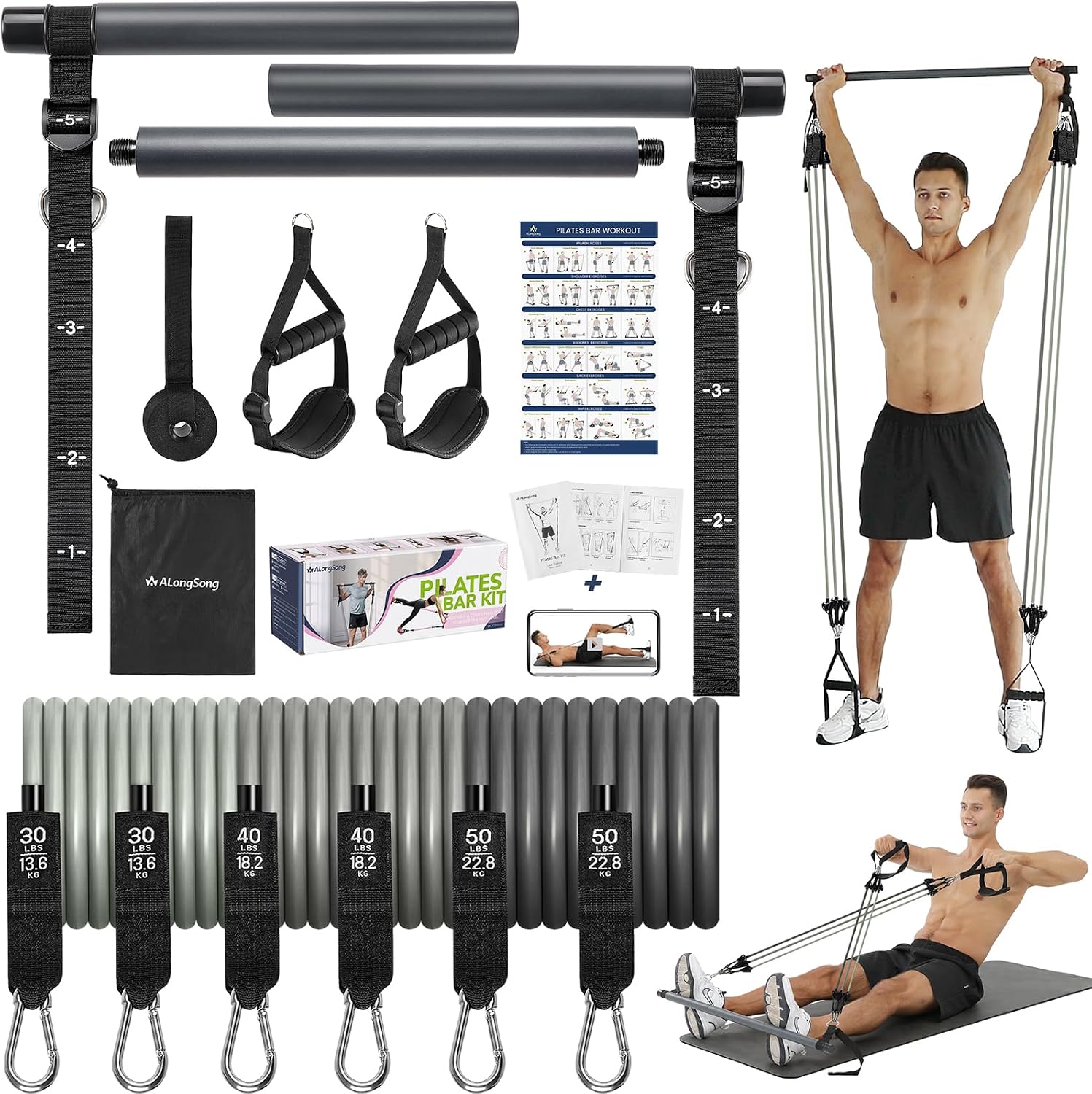 Detalle de ALongSong Resistance Band Set with Handle 20-240Lbs 💪