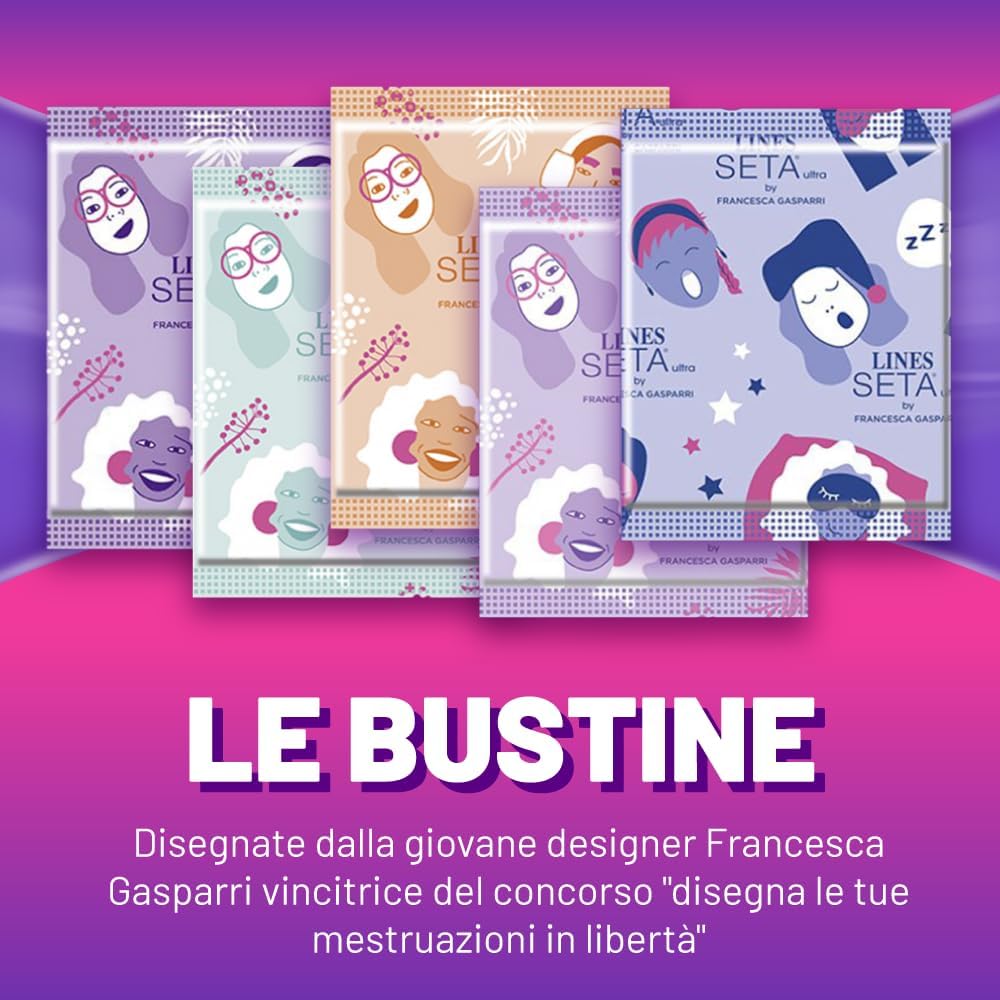 Thumbnail 5 de LINES SETA ULTRA NOTTE con ali – Pacco scorta da 64 assorbenti esterni, protezione notte ipoallergenica