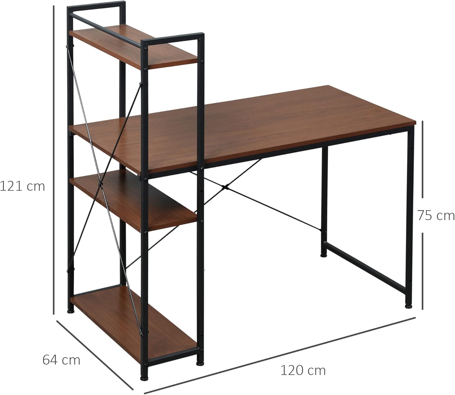 Thumbnail 1 de HOMCOM Bureau d’angle avec rangement industriel et bibliothèque 3 étagères, aspect noyer et métal noir