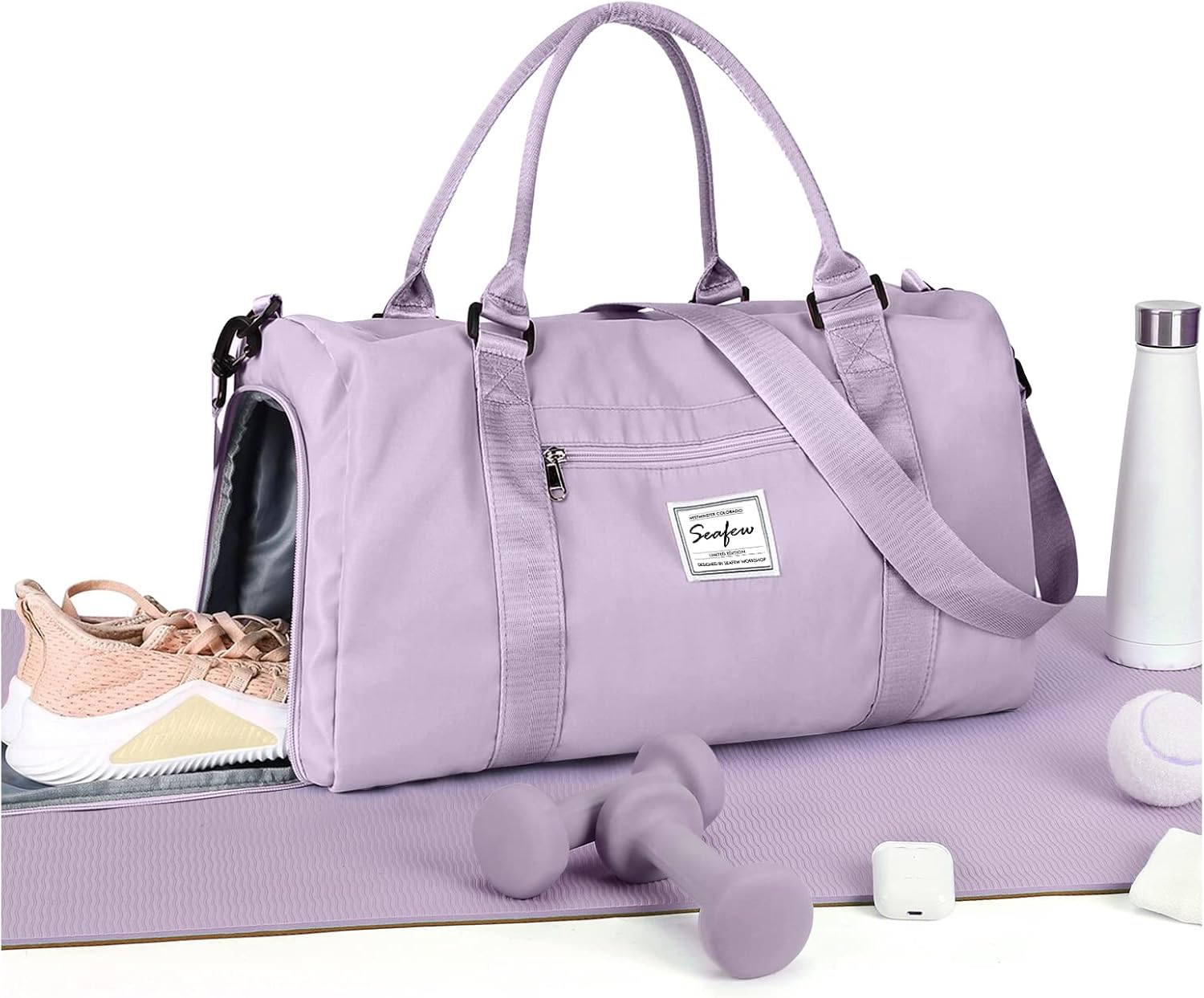 Detalle de WEPLAN Sport-Duffelbag mit Nassfach & Schuhfach (Handgepäck) – Lila