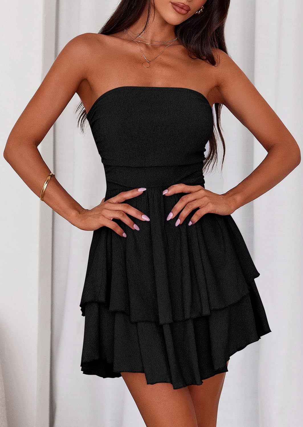 Detalle de PRETTYGARDEN Women's 2026 Summer Strapless Tube Mini Dress