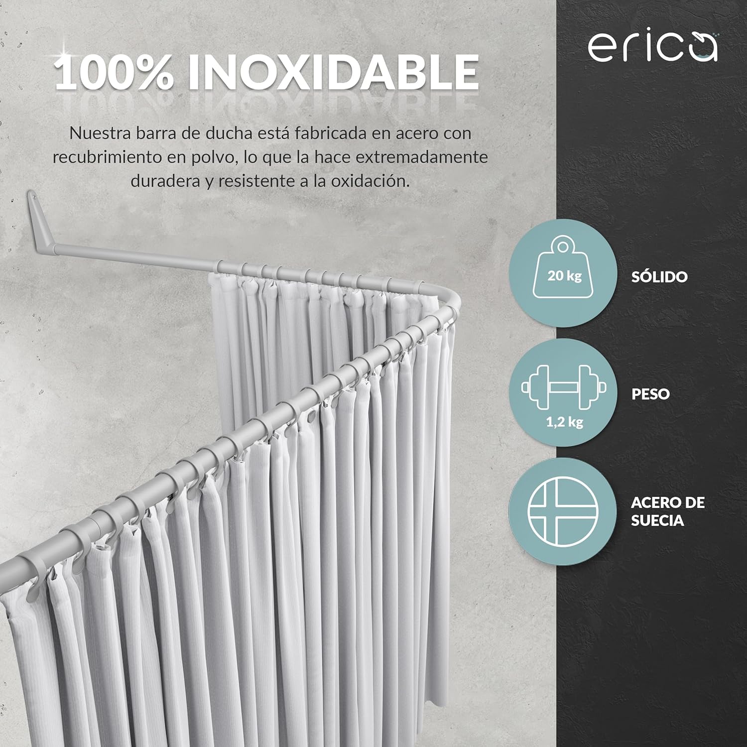 Thumbnail 4 de Erica Barra para Cortinas de Ducha Inoxidable 🚿 85x95x85cm