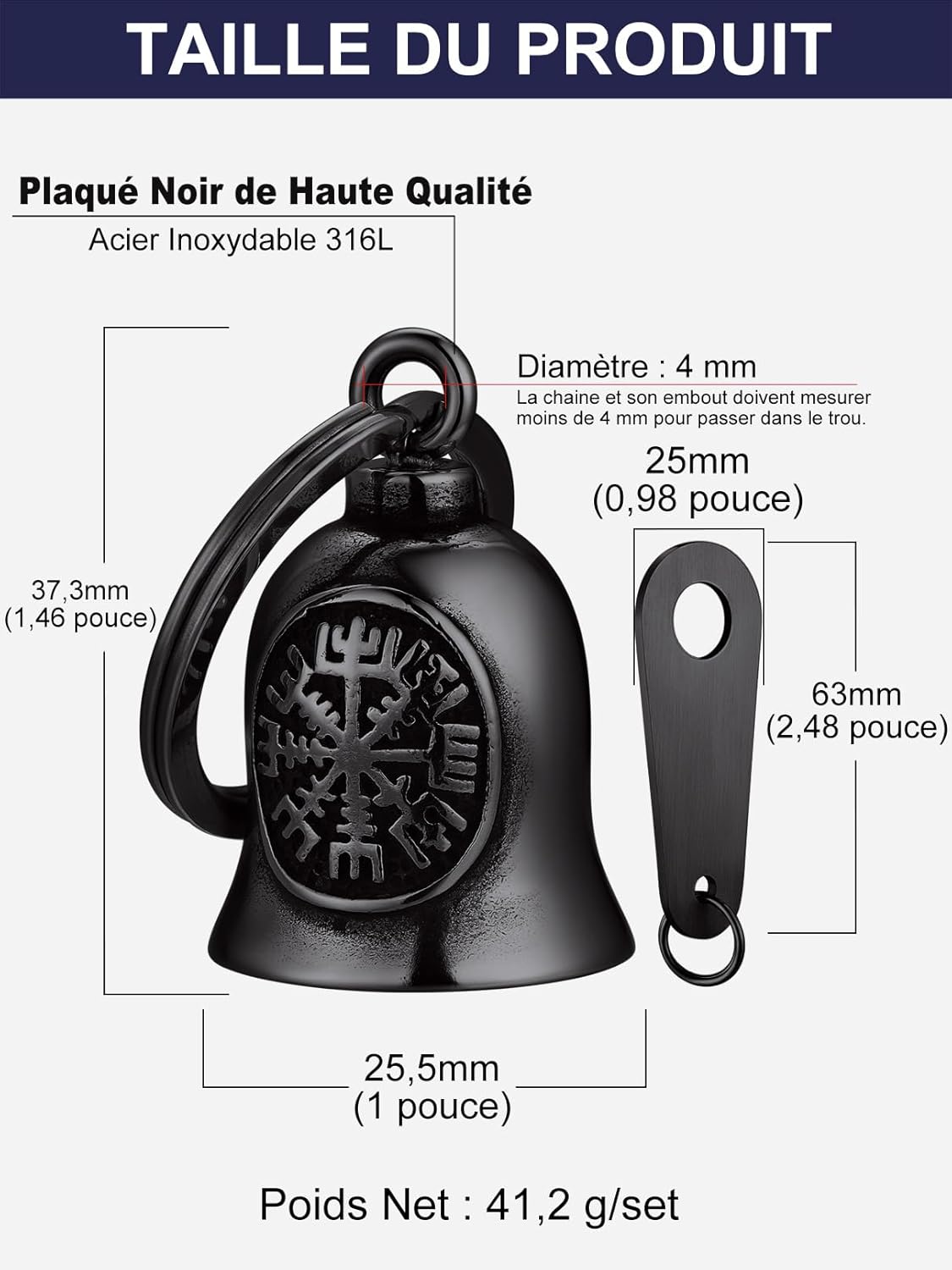 Thumbnail 5 de Bandmax Clochette Moto Porte Bonheur en Acier Inoxydable – Cloche Guardian Bell Ange/Viking/Celtique