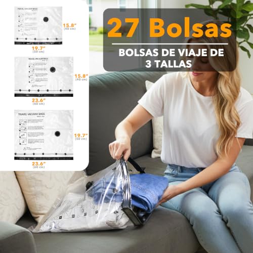 Detalle de SpaceAid bolsas de vacío para ropa con bomba inalámbrica, 27 bolsas en 3 tamaños