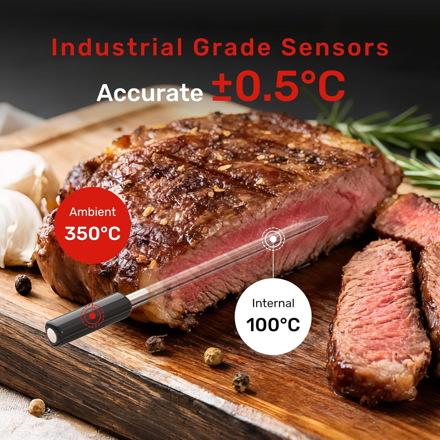 Detalle de Meatmeet Pro WiFi & Bluetooth Wireless Meat Thermometer with App Monitoring, Timer and Alarm (IP67 Waterproof)