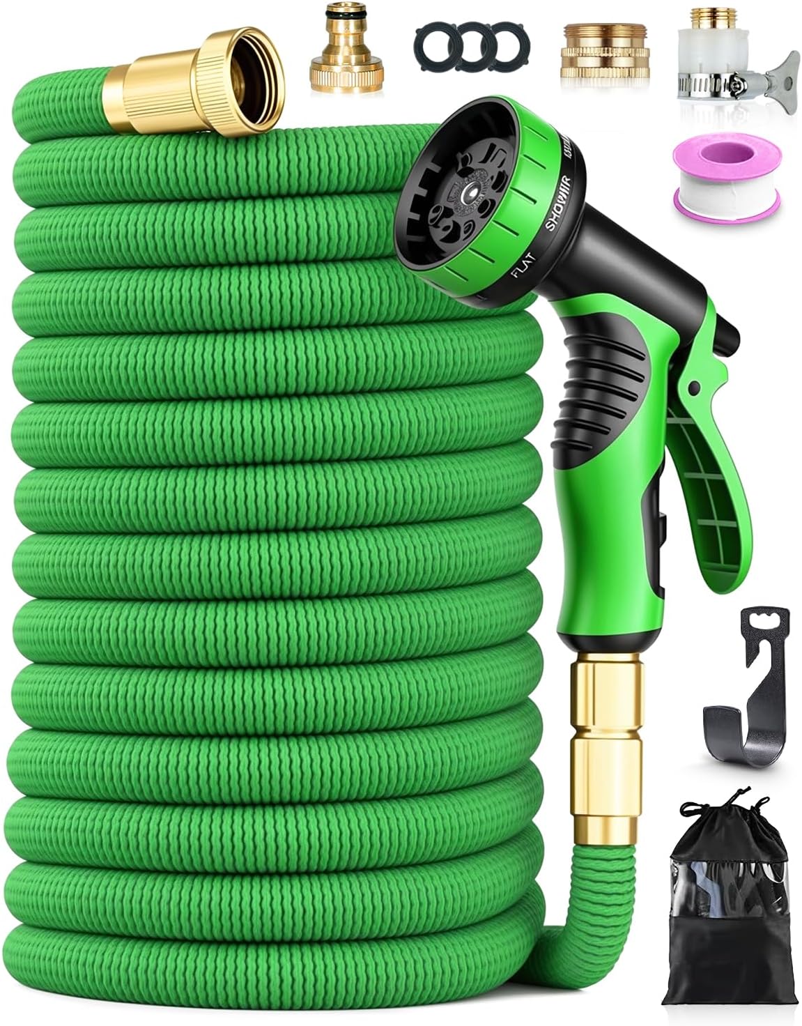 Detalle de 150FT Expandable Garden Hose with 4-Layer Latex Core, 10-Function Nozzle and Copper-Plated Connectors (Green)
