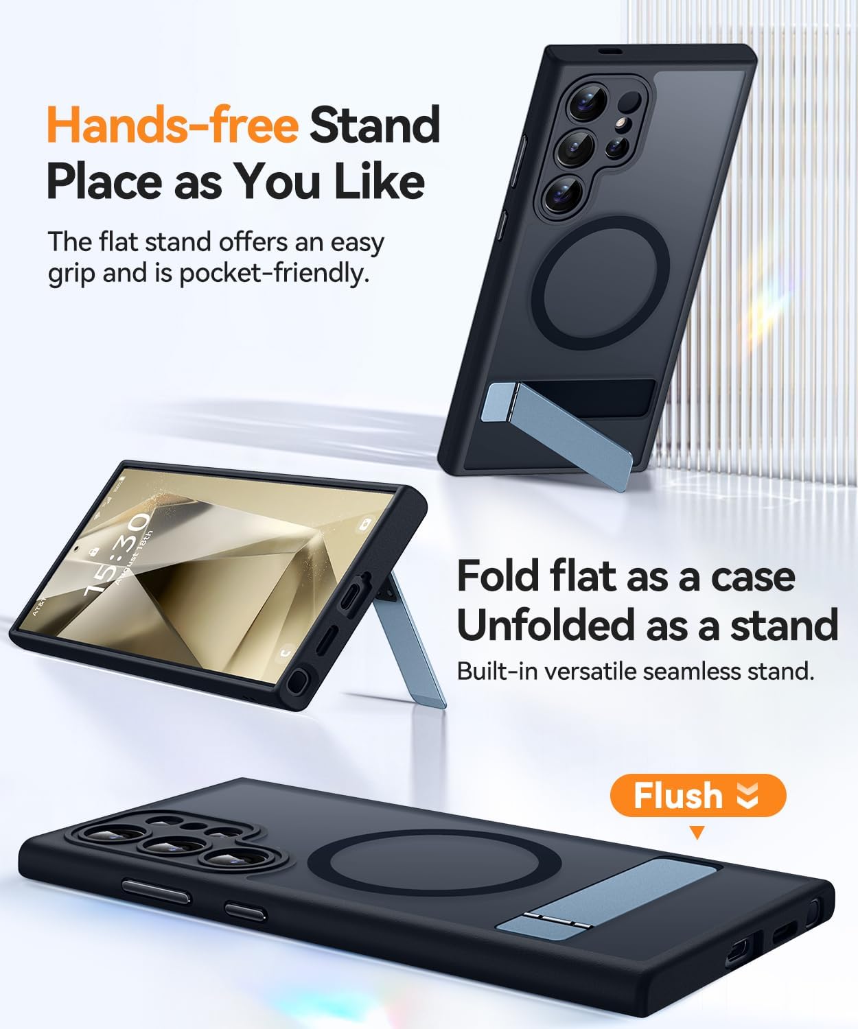 Thumbnail 2 de Coque magnétique CANSHN pour Samsung Galaxy S24 Ultra (6,8 pouces) avec béquille métallique – Noir