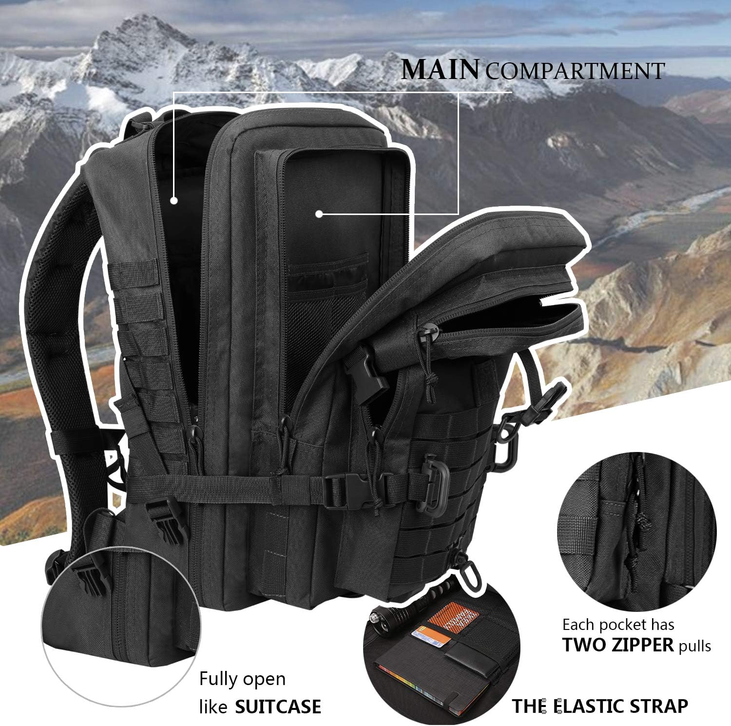 Detalle de Hannibal Tactical Militär Taktischer Rucksack Cooper 40L – Robuster Begleiter für Outdoor, Go-Bag und Alltag