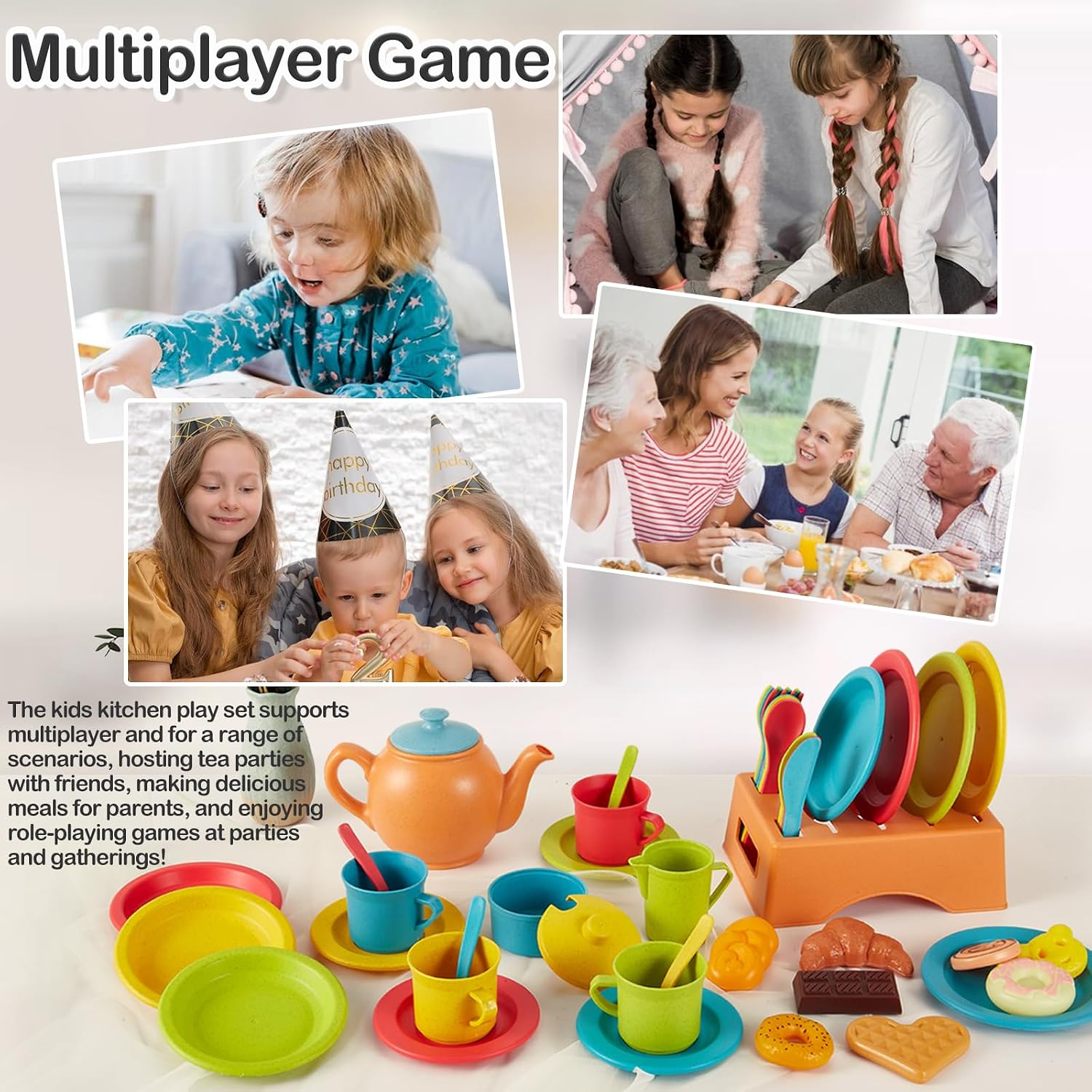Thumbnail 5 de AOLEVA Kinderküche Zubehör Teeservice 44 Stück – Spielzeug-Geschirrset für 3+ Jahre