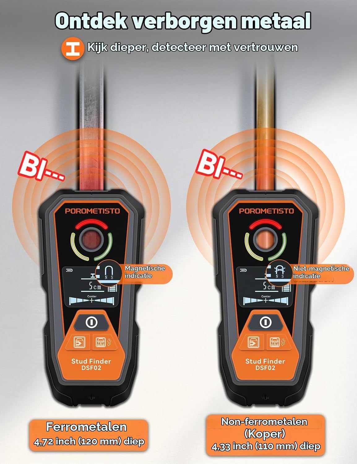 Detalle 2 de POROMETISTO DSF02 6-in-1 wandscanner met LCD en kabeldetectie