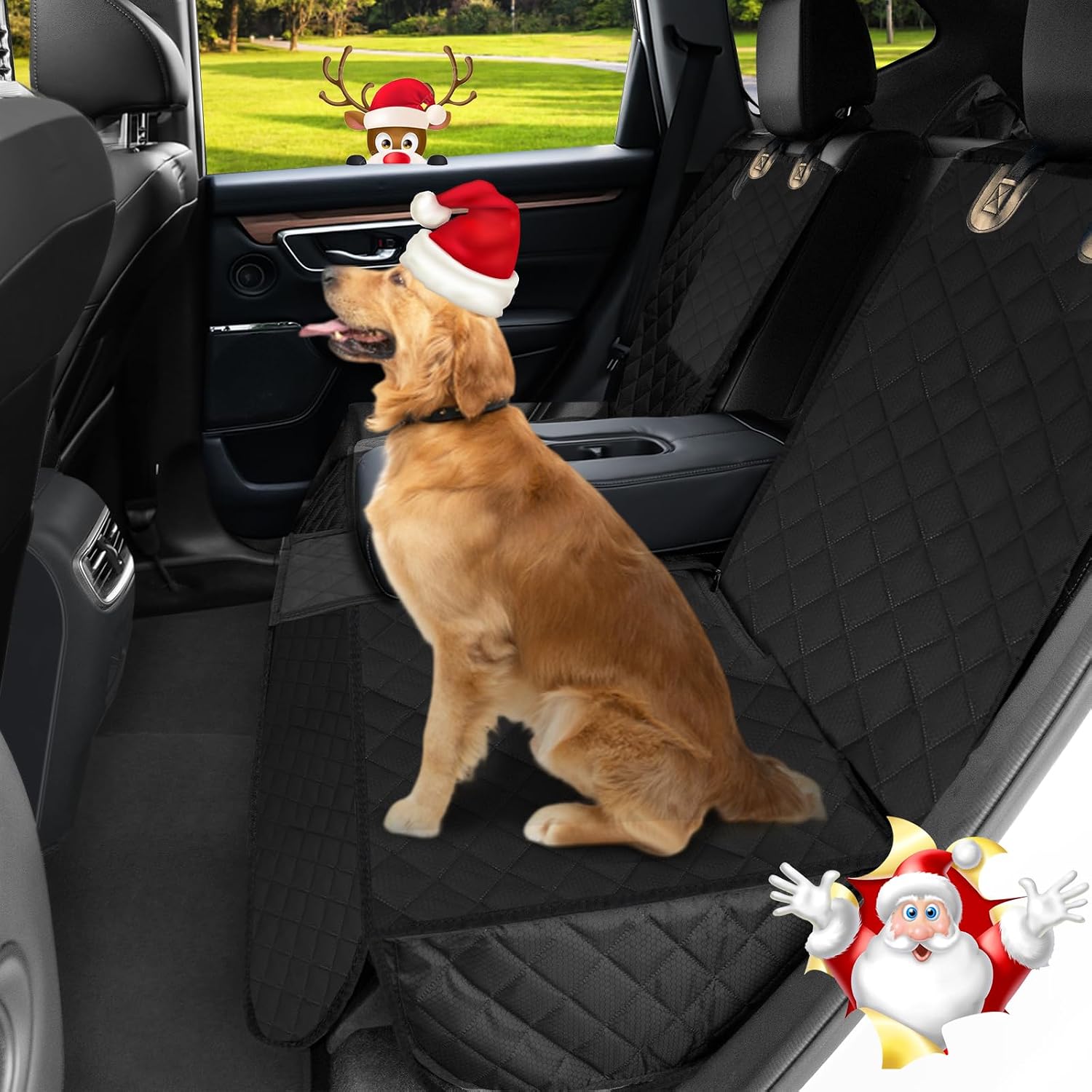 Detalle de Angooni Auto Hundedecke Rücksitz mit Isofix – Hundeschutz für Rückbank (135 × 120 cm) wasserfest & rutschfest
