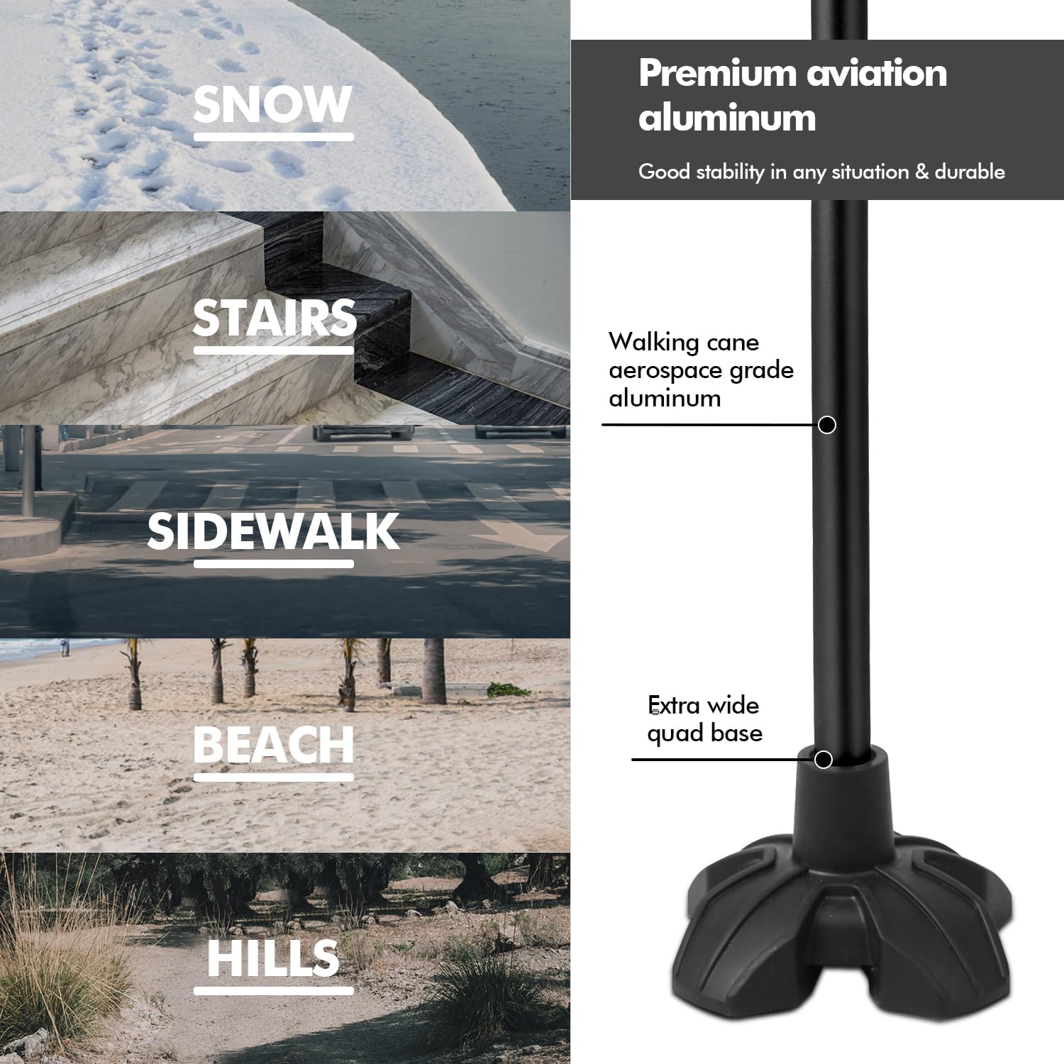Detalle de KINGGEAR F1 Walking Stick: Lightweight Quad-Base Cane for Seniors