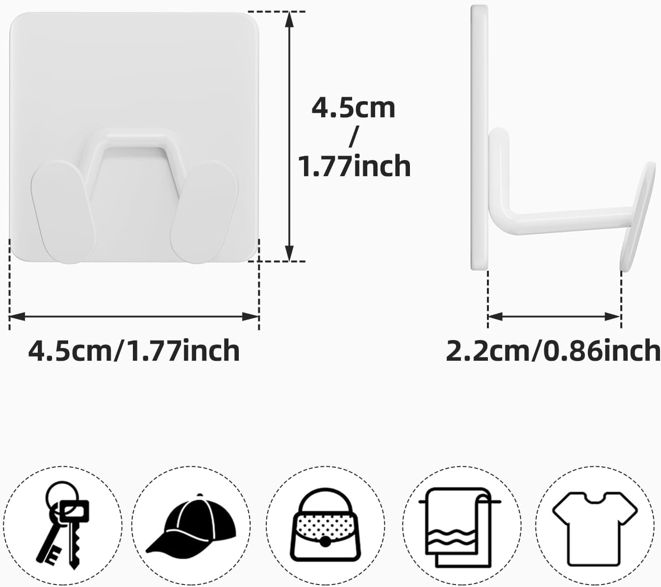 Detalle de susswiff Adhesive Shower Hooks, White 4-Pack, Double-Hook Stainless Steel
