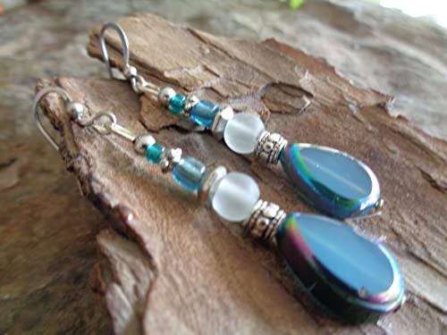 Thumbnail 7 de Boucles d'oreilles en verre bleu par ASAI Bolivien Ethno Tribal Manufaktur