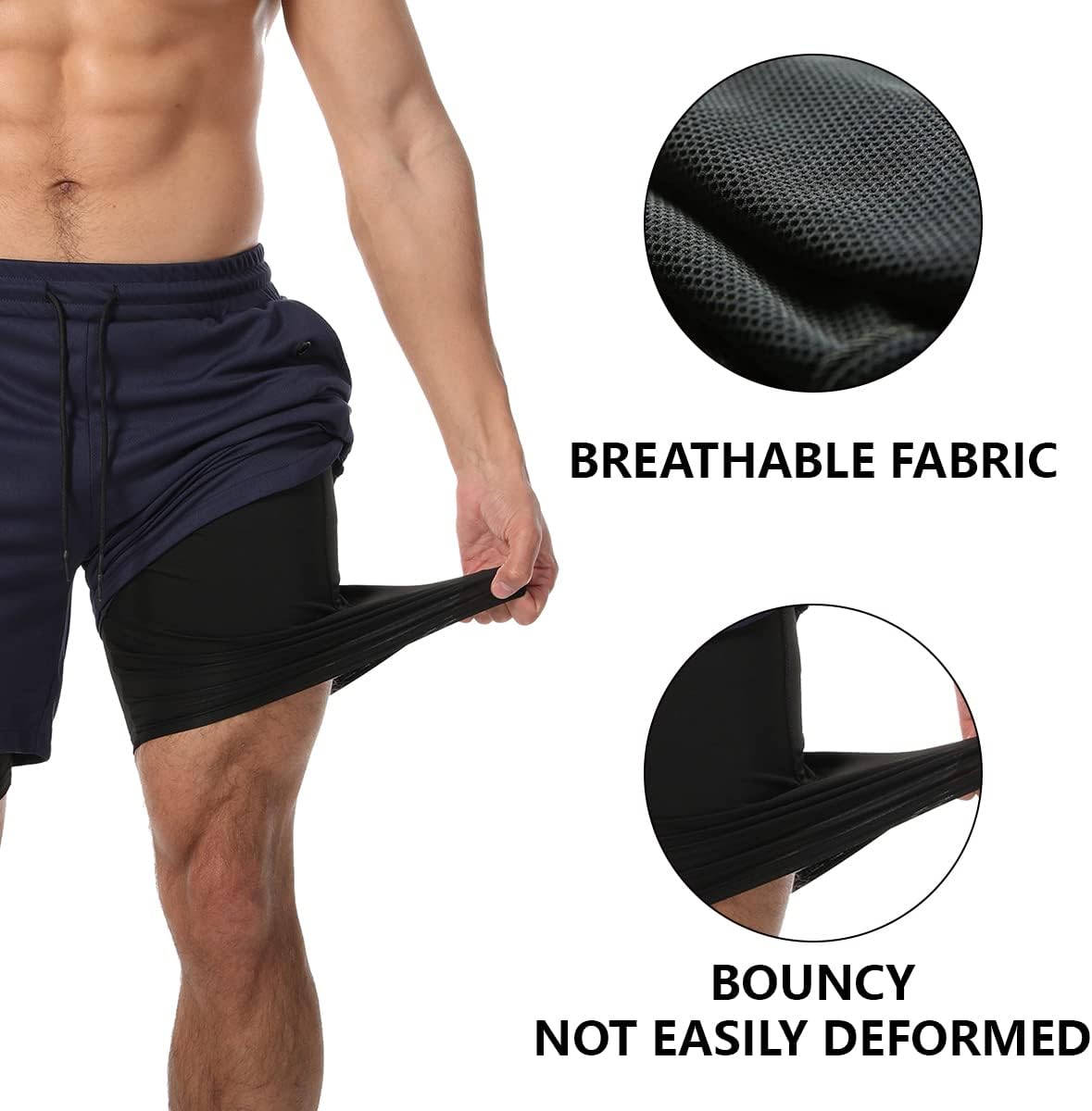 Detalle de JWJ Men's 2-in-1 Workout Shorts, 7-Inch Lightweight with Compression Liner