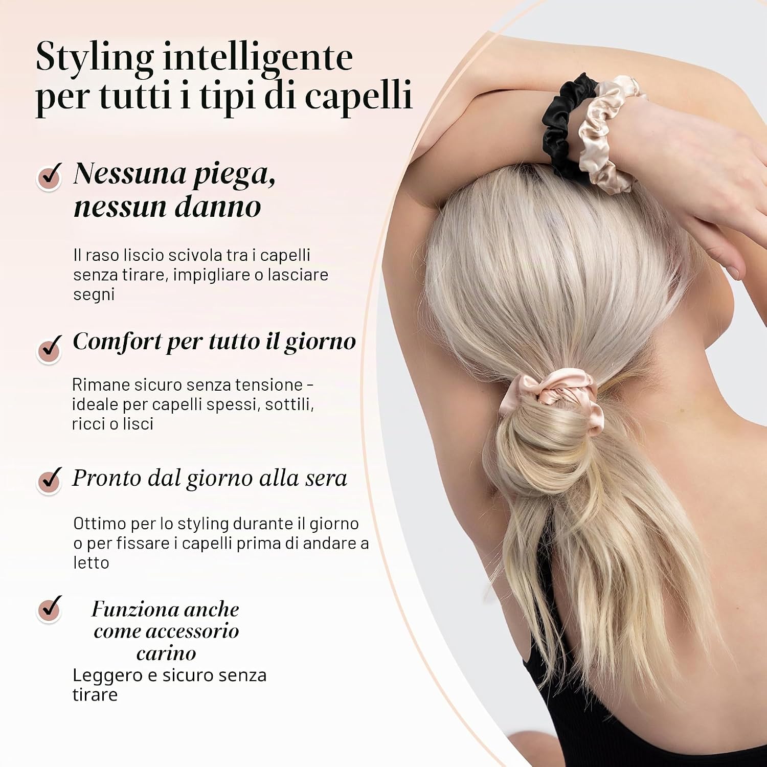 Detalle 2 de Elastici in raso Kitsch per capelli, 5 pezzi