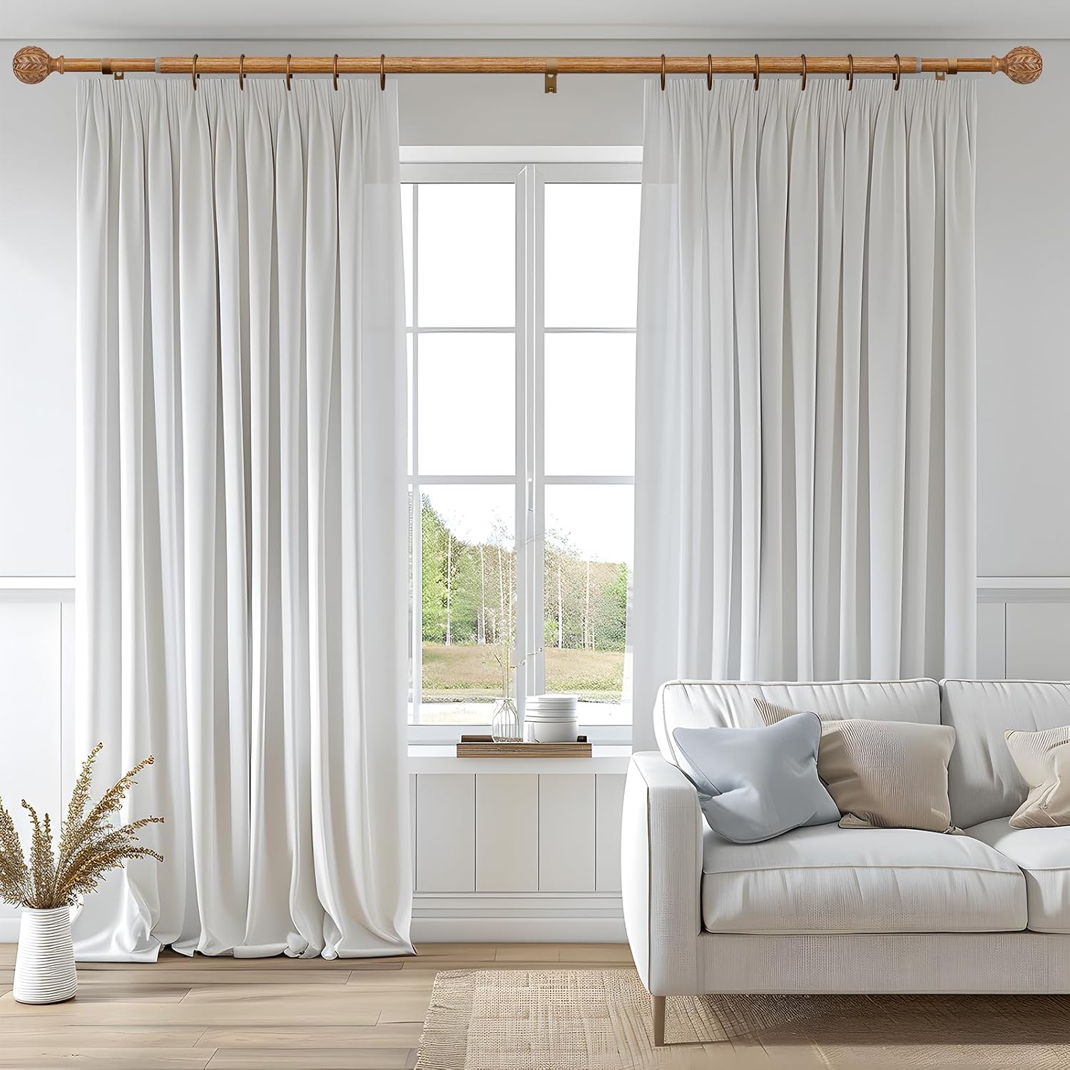 Thumbnail 1 de QDWIS CA-QD-01-WD-36-88-2Pack Curtain Rods with Wood-Grain Finish and Leaf Finials