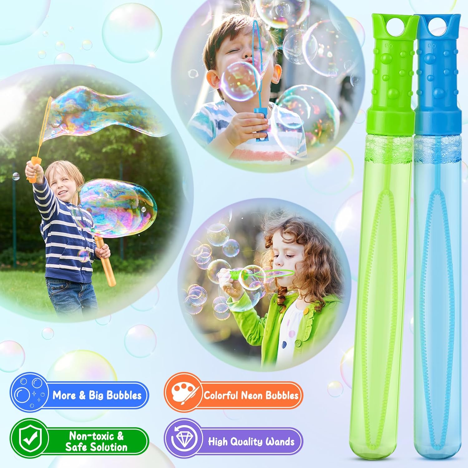 Detalle de 48 Pack Big Bubble Wands Bulk in 6 Colors: Fun Party Favors and Classroom Prizes