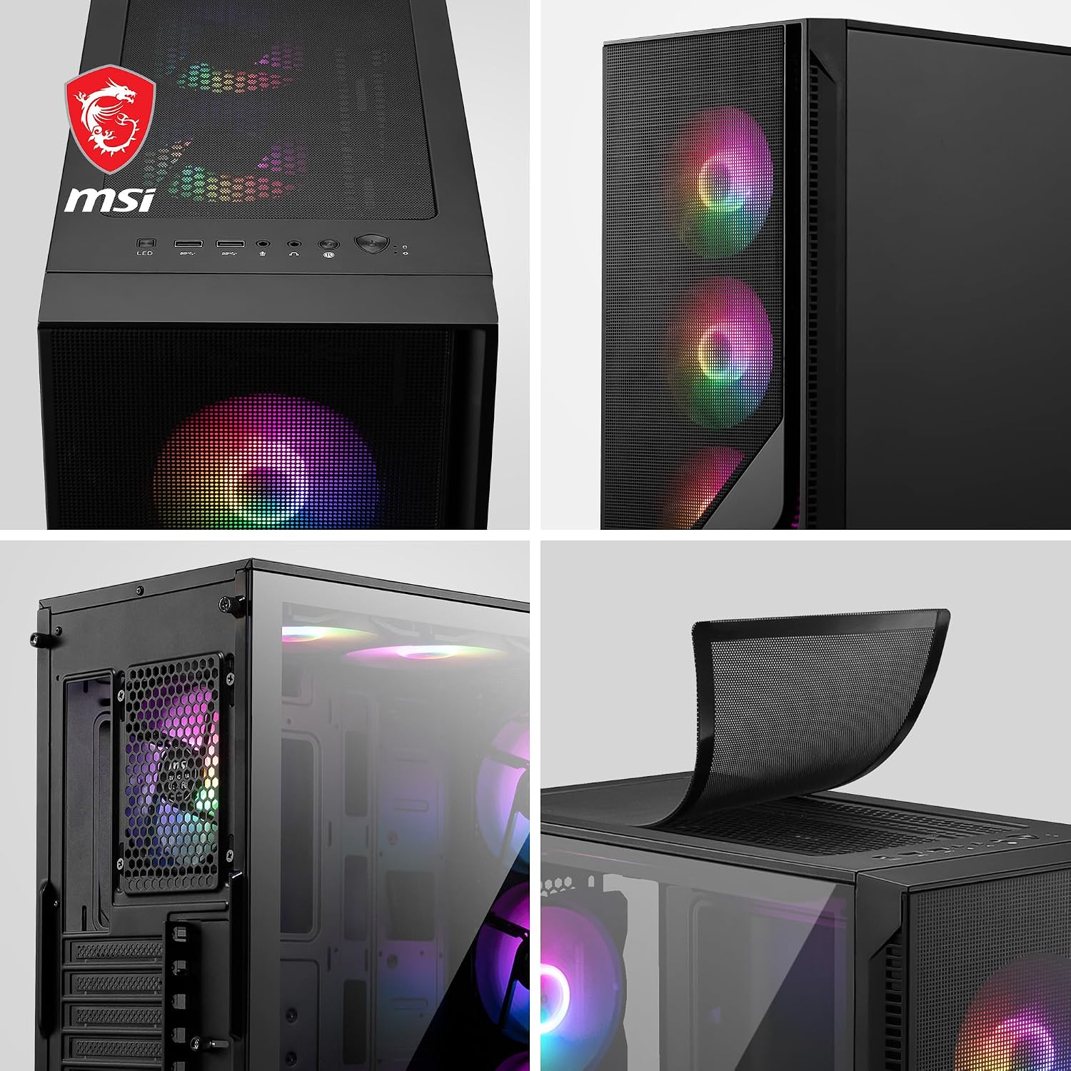 Detalle de MSI MAG Forge 120A Airflow – Case mid tower ATX con 6 ventole Auto-RGB da 120 mm e vetro temperato
