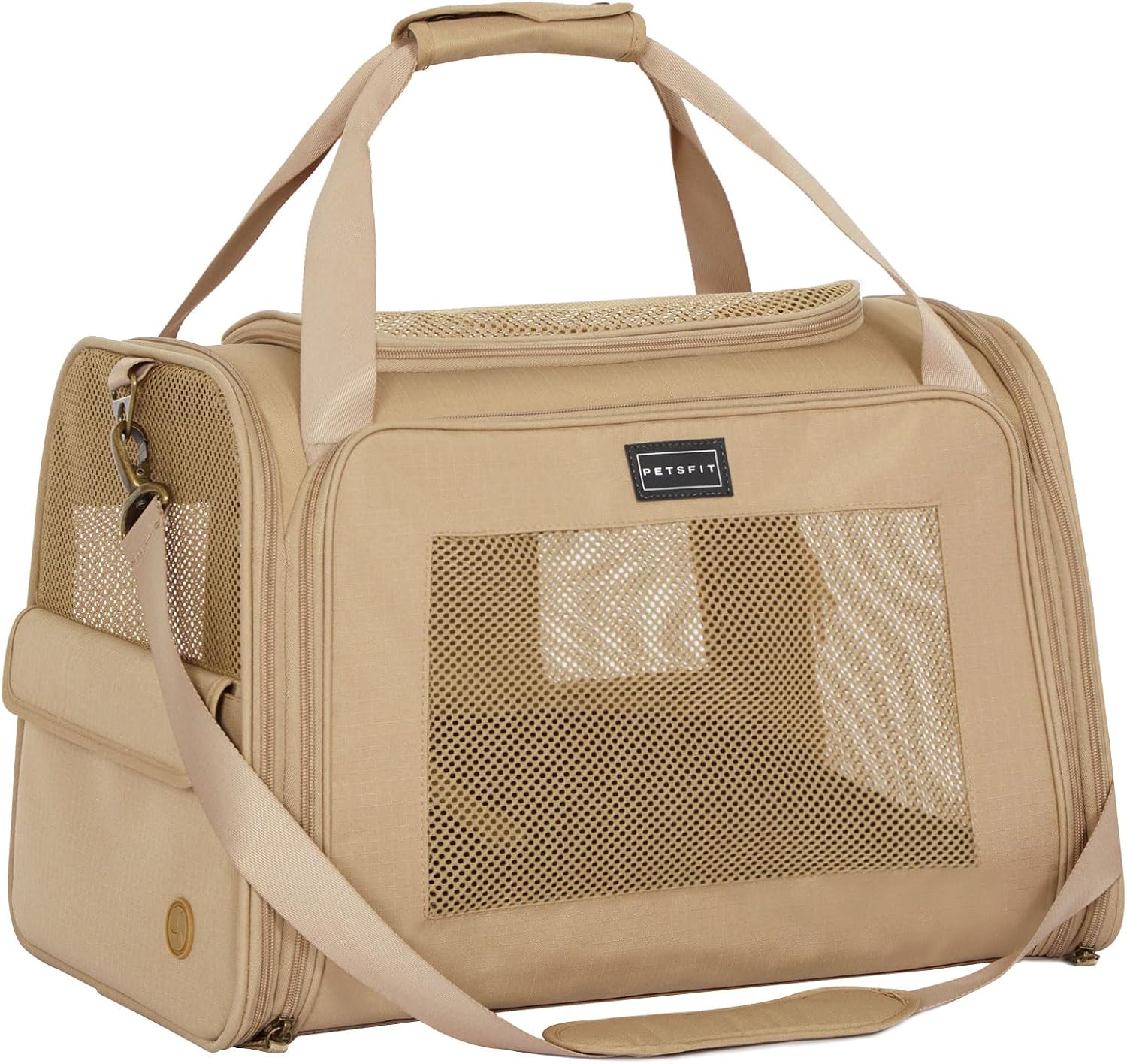 Detalle de Petsfit Transportbox Katze Hund faltbar – Tragetasche mit Schultergurt, weiches Kissen, 50×33×33 cm