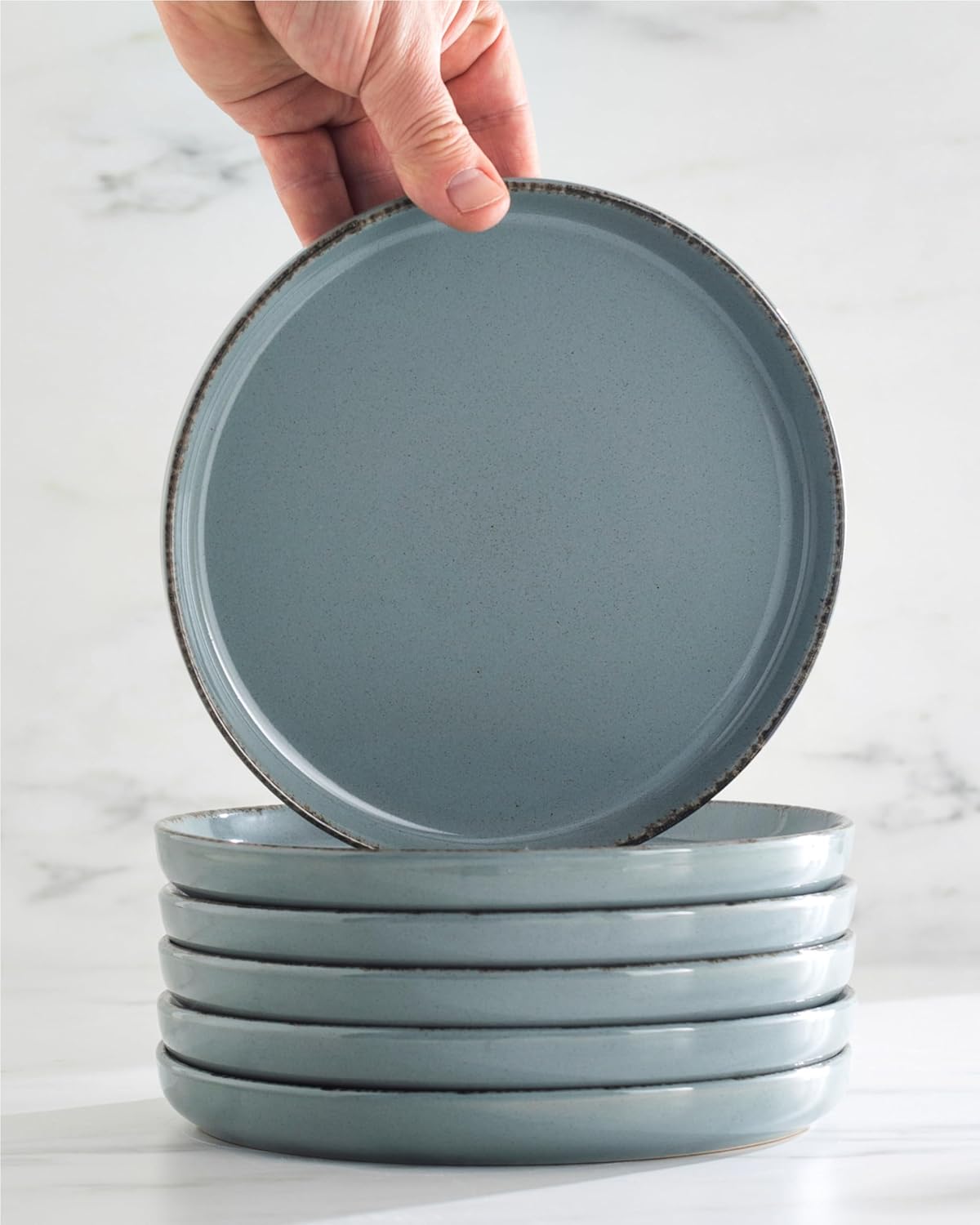 Thumbnail 6 de PURE LIVING INTERIOR DESIGN Rustic stoneware dinnerware set for 8 people (24 pcs) in smoky blue