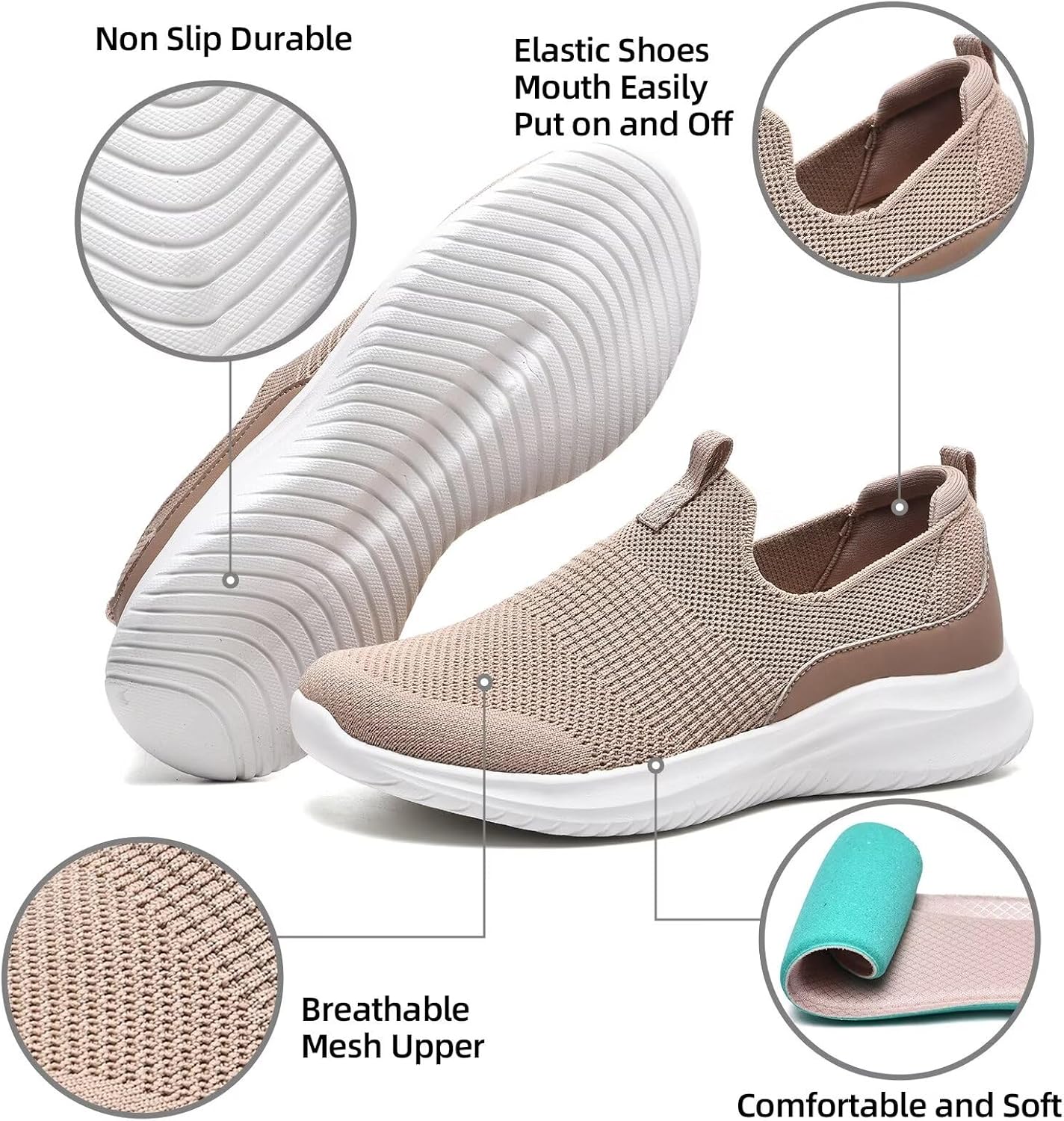Thumbnail 4 de TIOSEBON Damen Walking Tennisschuhe Strick – Leichtgewicht Slip-On mit atmungsaktivem Mesh