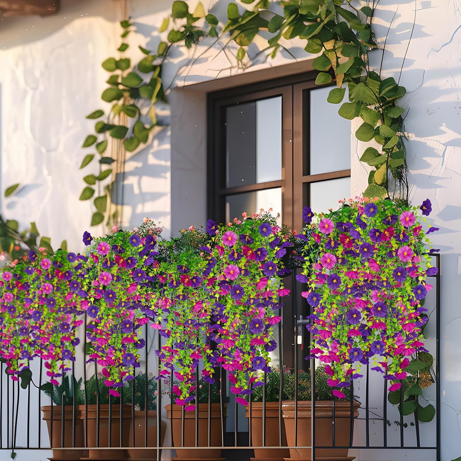 Detalle 2 de ADORAMOUR kunstmatige morning glory-slingers, set van 4, UV-bestendig