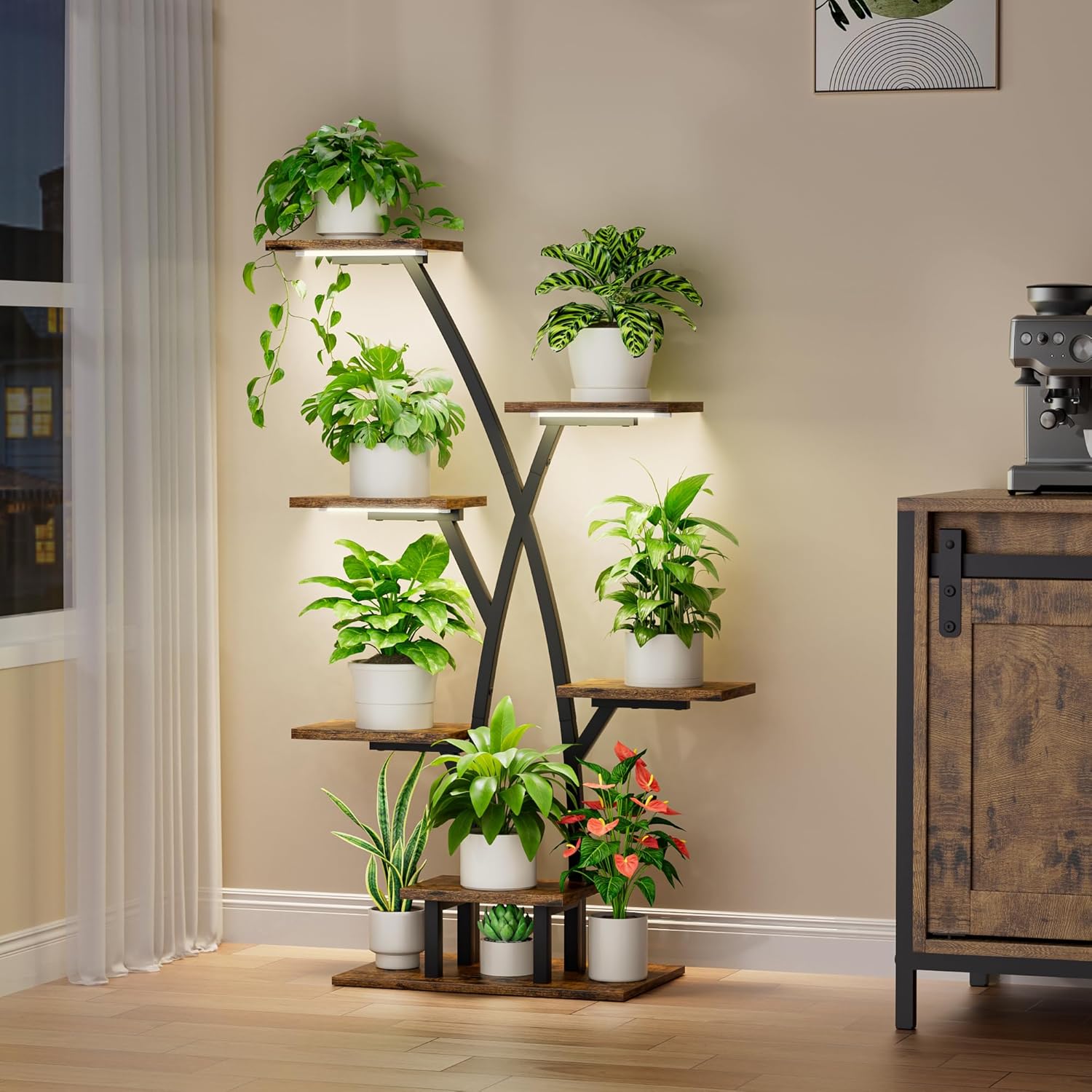 Thumbnail 2 de BACEKOLL 7-Tier Indoor Plant Stand with Grow Lights (105cm)