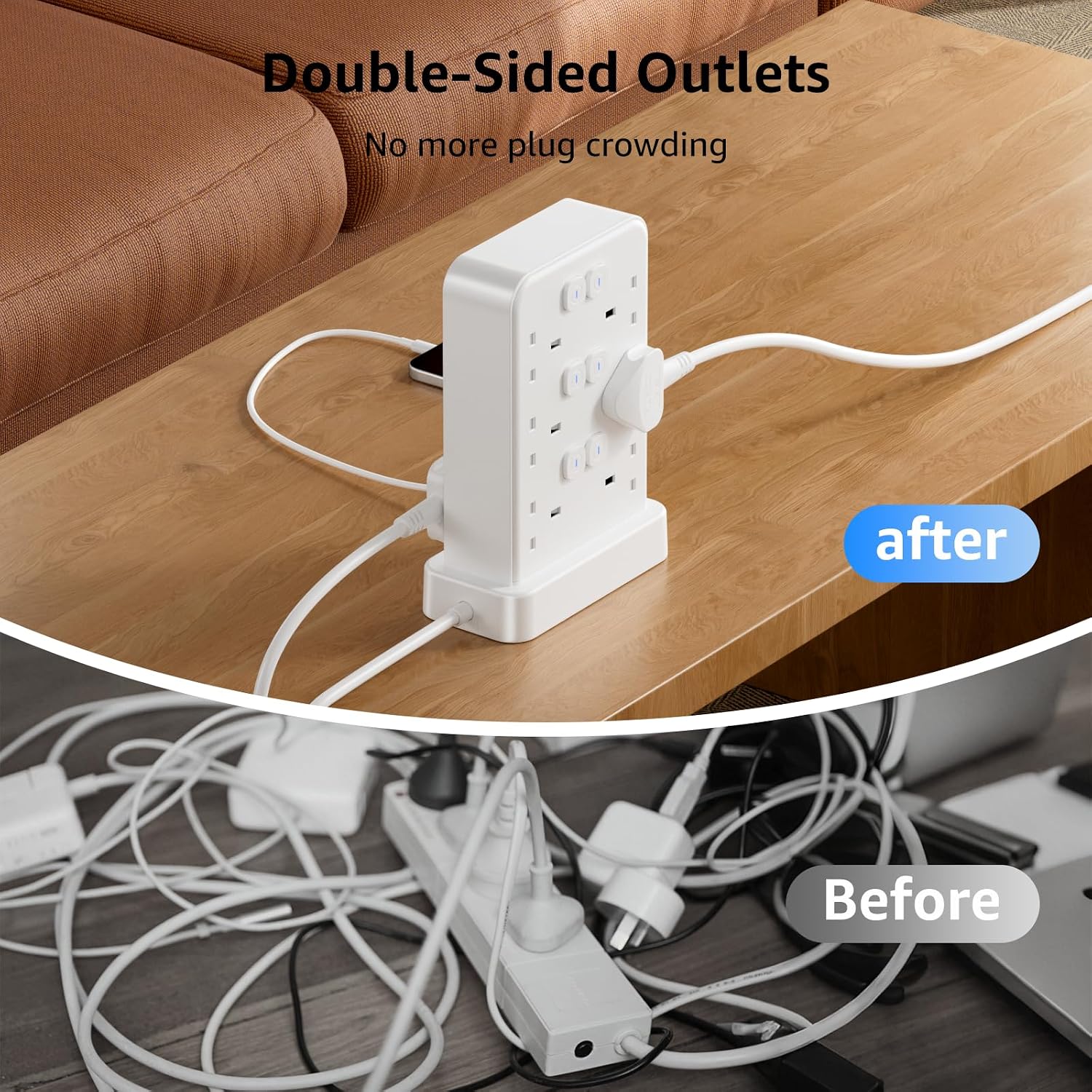 Thumbnail 6 de Tower Extension Lead with USB Slots: 12-Way, 2m UK Power Strip
