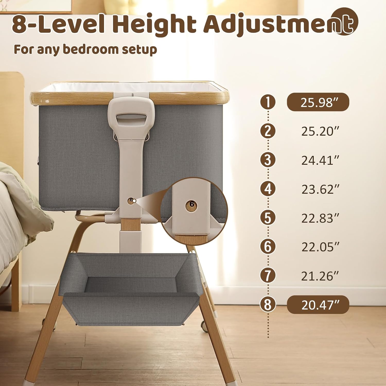 Thumbnail 3 de Mariserenity QMW-001 Baby Bassinet with 8-Level Height Adjustment and Mesh
