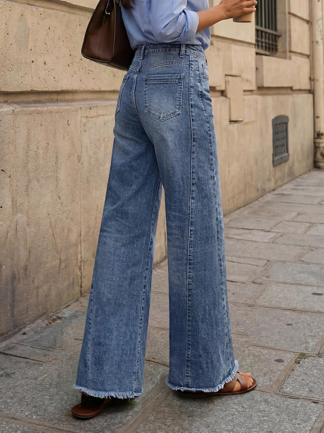 Thumbnail 3 de Trendy Queen Women’s Wide Leg Jeans with Relaxed Loose Straight Fit & Raw Hem