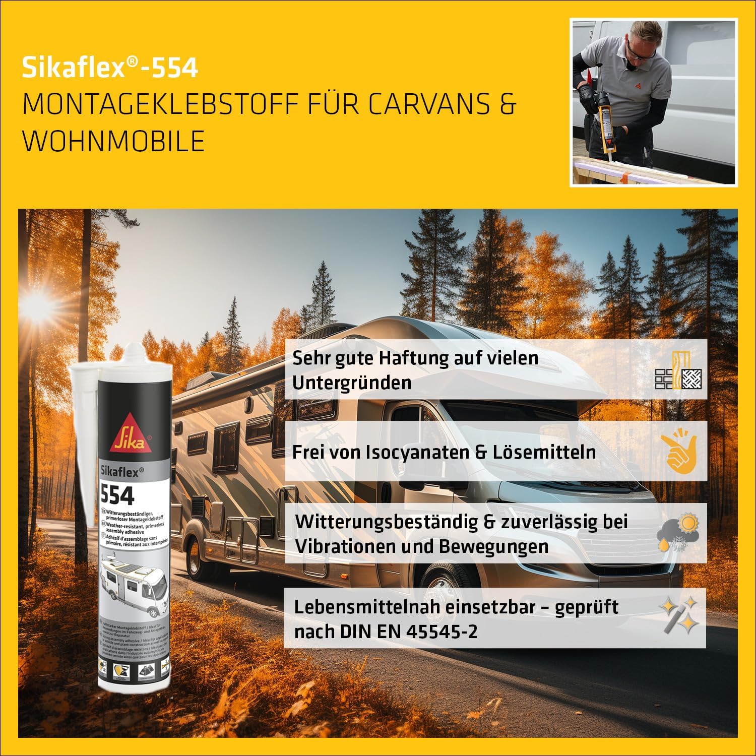 Thumbnail 2 de Sika Sikaflex-554 weiß – Vielseitiger Montageklebstoff für große Bauteile und hohe dynamische Belastungen