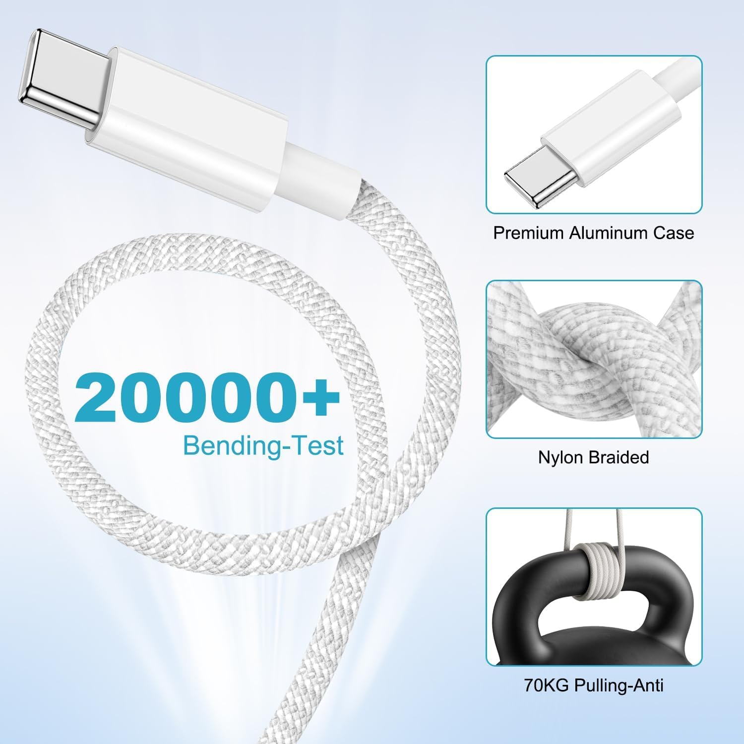 Thumbnail 4 de 20W USB‑C Fast Charger Plug with 3m Nylon USB‑C Cable for iPhone 17/16/15 Pro, Air, and iPad (UK)