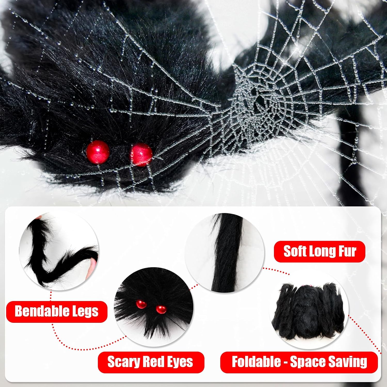 Detalle 2 de Giant Halloween Spider Decorations, 59-inch set