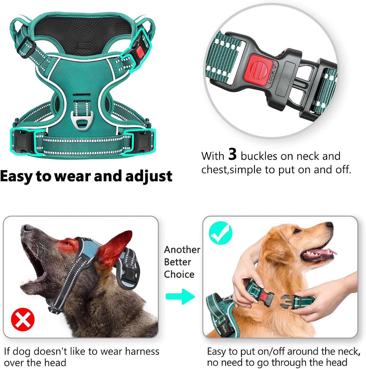 Thumbnail 2 de HEELE Dog Harness No Pull with Neck Release and Lock – Grass Green, Size M