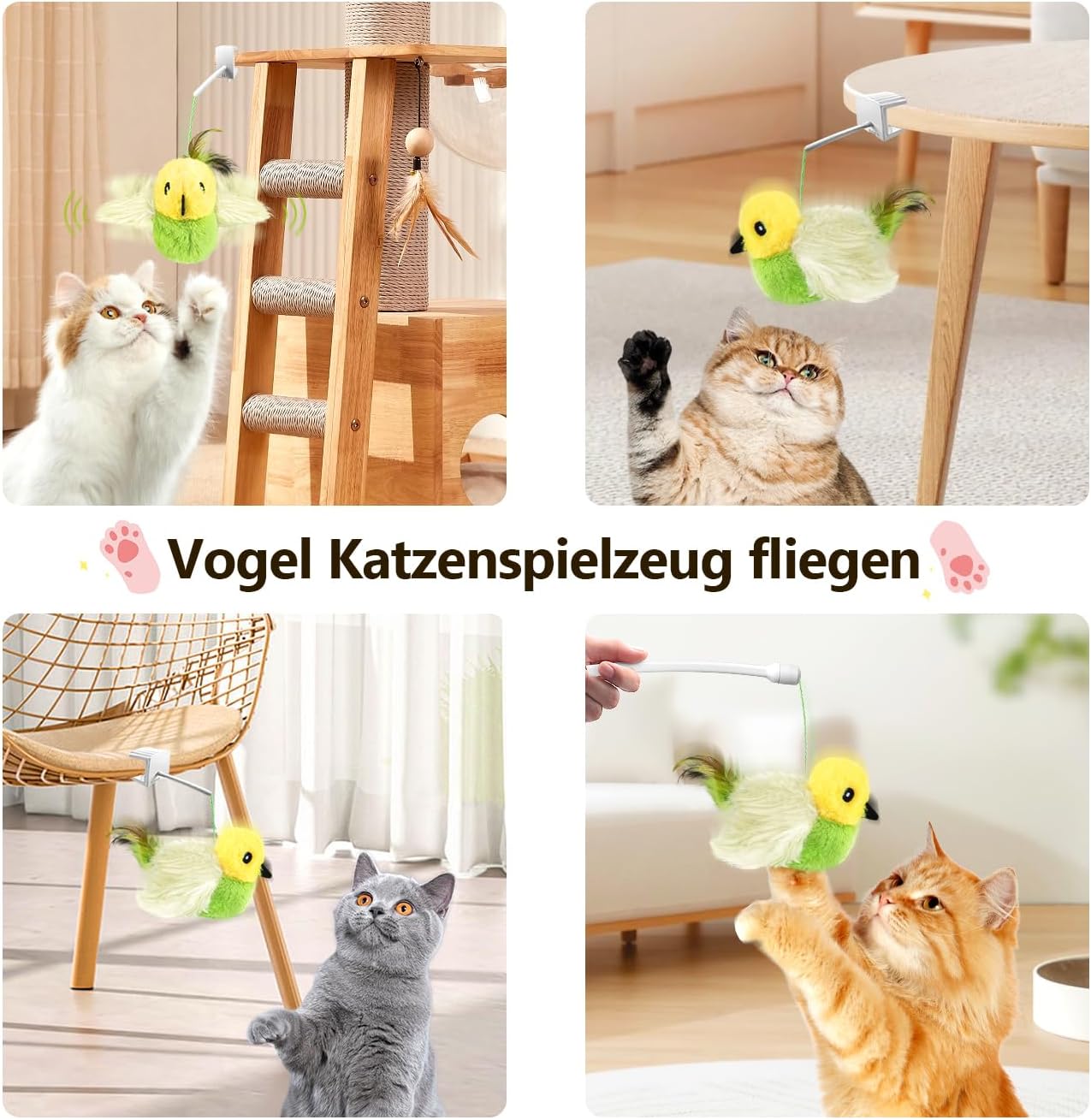 Detalle de Migipaws elektrisches interaktives Katzenspielzeug mit echten Flügeln, Zwitschern & Katzenminze (wiederaufladbar, grün)