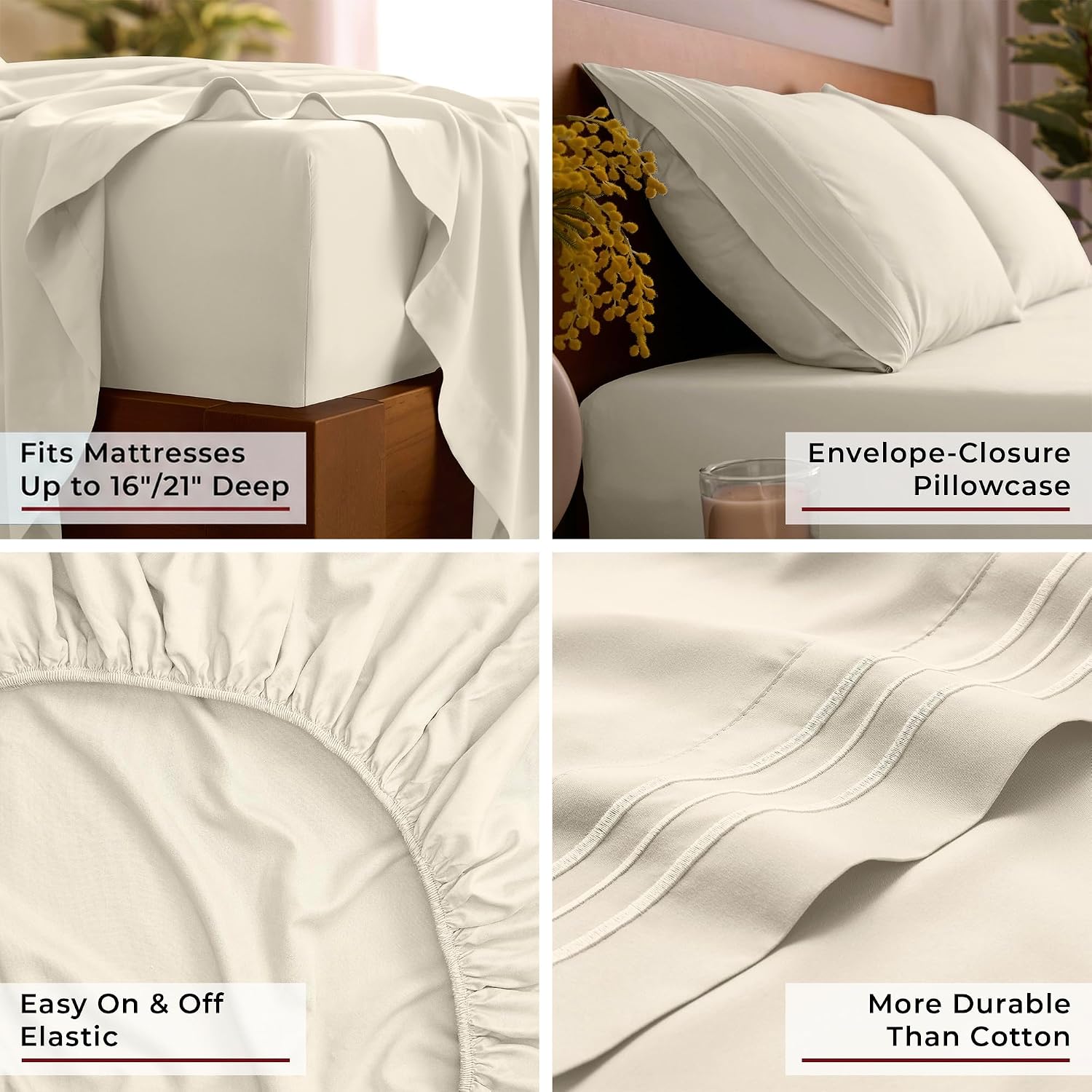 Thumbnail 4 de Mellanni Full Deep Pocket 4-Piece Sheet Set