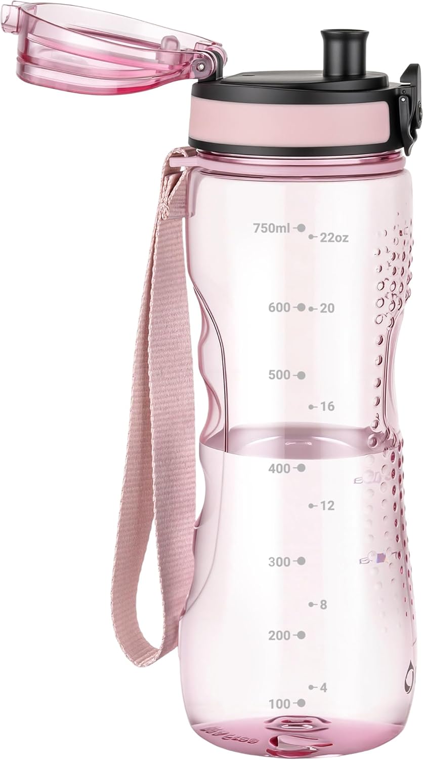 Thumbnail 6 de OLDLEY 750ml/25oz Leakproof Straw Water Bottle with Time Markings – BPA Free Tritan, 1 Lid (Orange/Green)