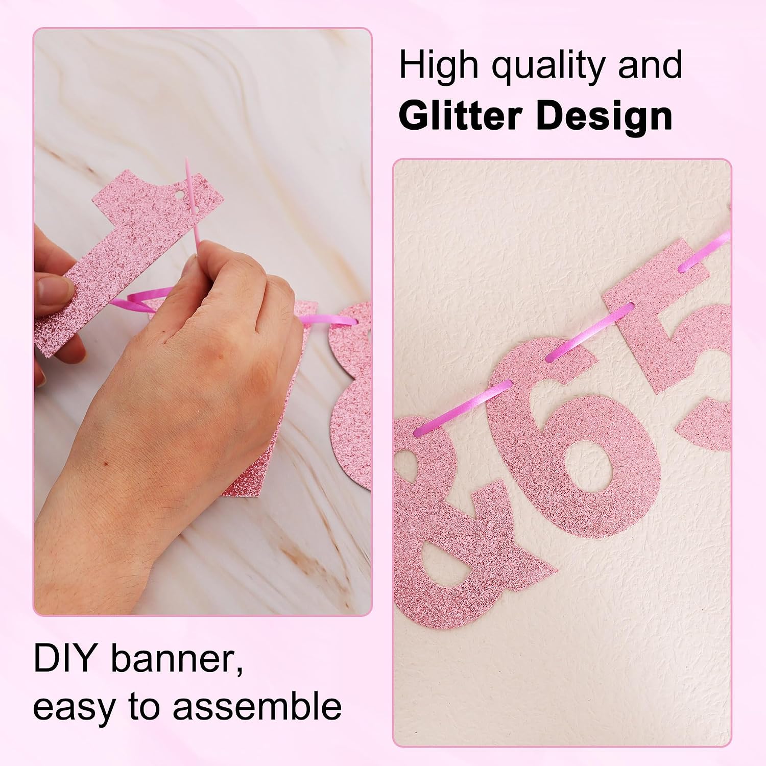 Detalle de BEISHIDA 116-piece Glitter Pink Letter Banner Kit ๐