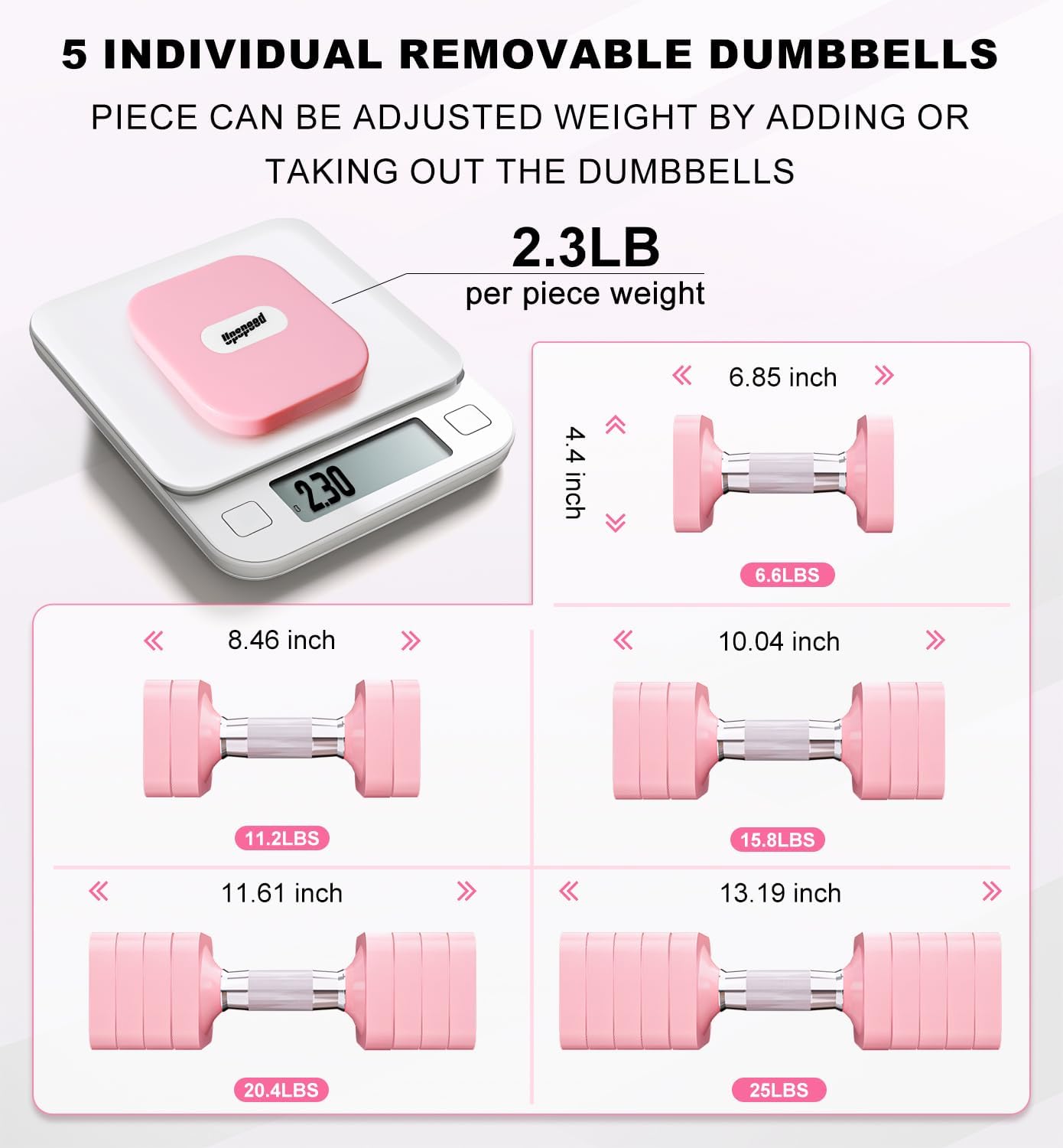 Detalle de 15–50 lb Adjustable Dumbbell Set (Pair) — Square, Twist-to-Adjust Free Weights for Home Gym