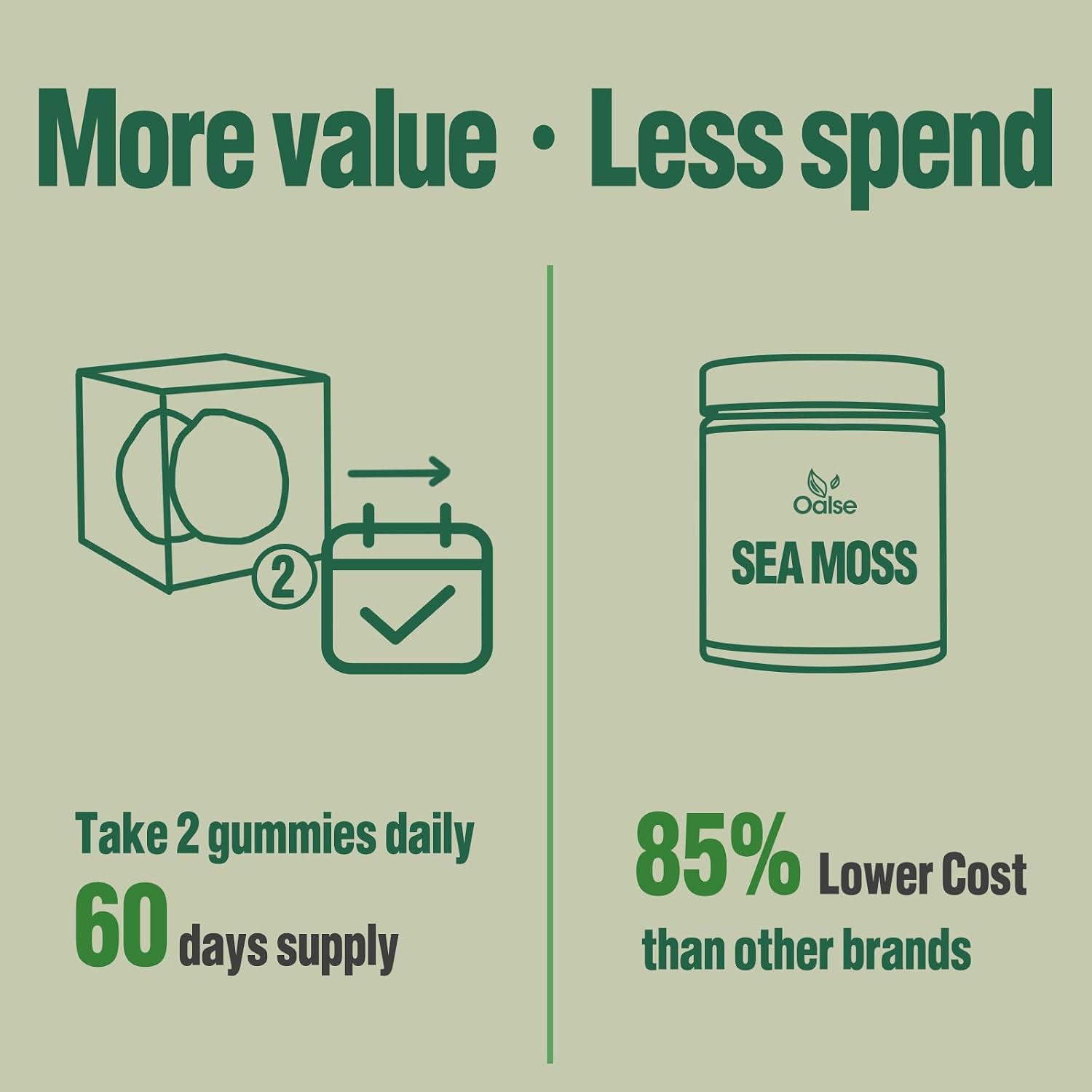 Detalle de OALSE Sea Moss Gummies, 2-Pack, Sugar-Free Apple Flavor with Bladderwrack