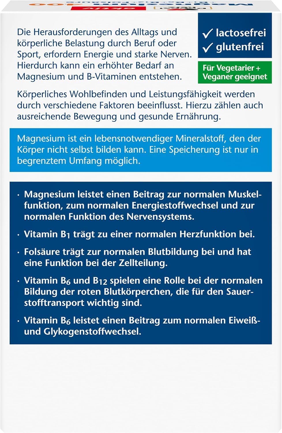 Detalle 2 de Doppelherz Magnesium 400 + B1 + B6 + B12 + Folsäure – 120 vegane Tabletten